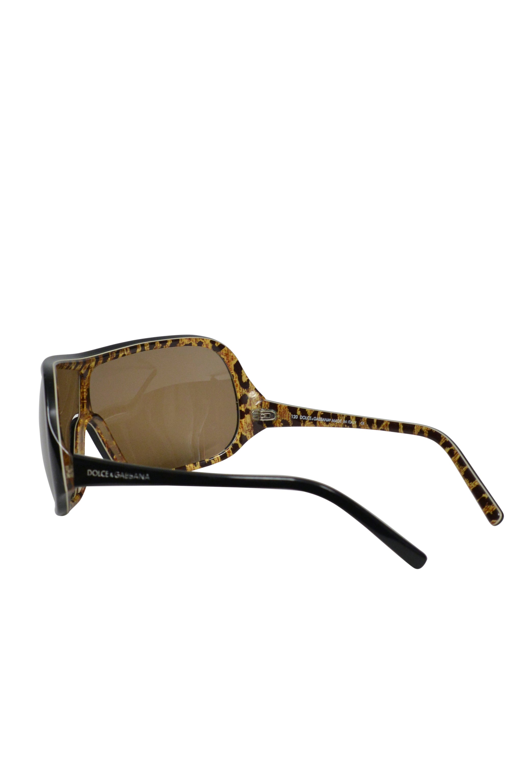 DOLCE & GABBANA BROWN WRAP AROUND OVERSIZED SUNGLASSES WITH LEOPARD INTERIOR