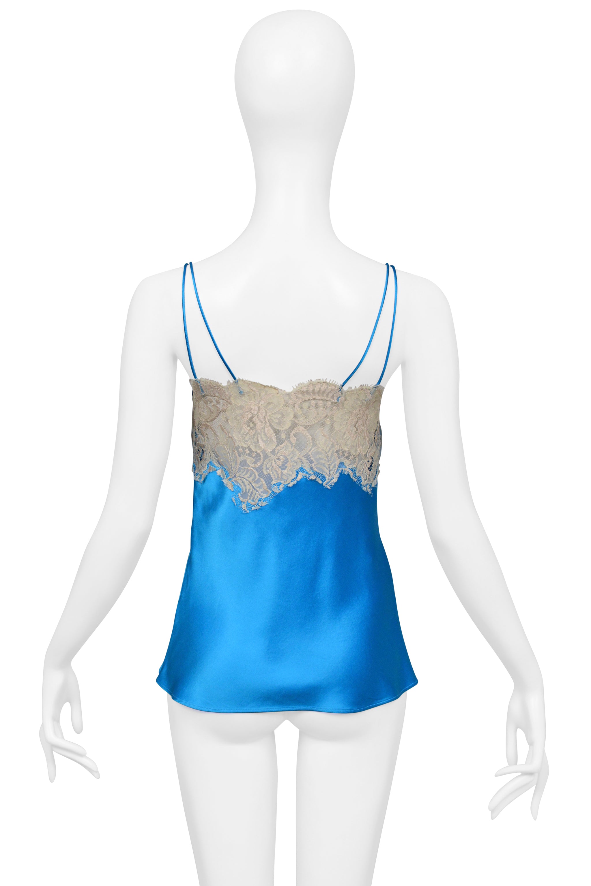 DOLCE & GABBANA BLUE SATIN CAMISOLE TOP WITH OFF WHITE LACE CIR. 2002