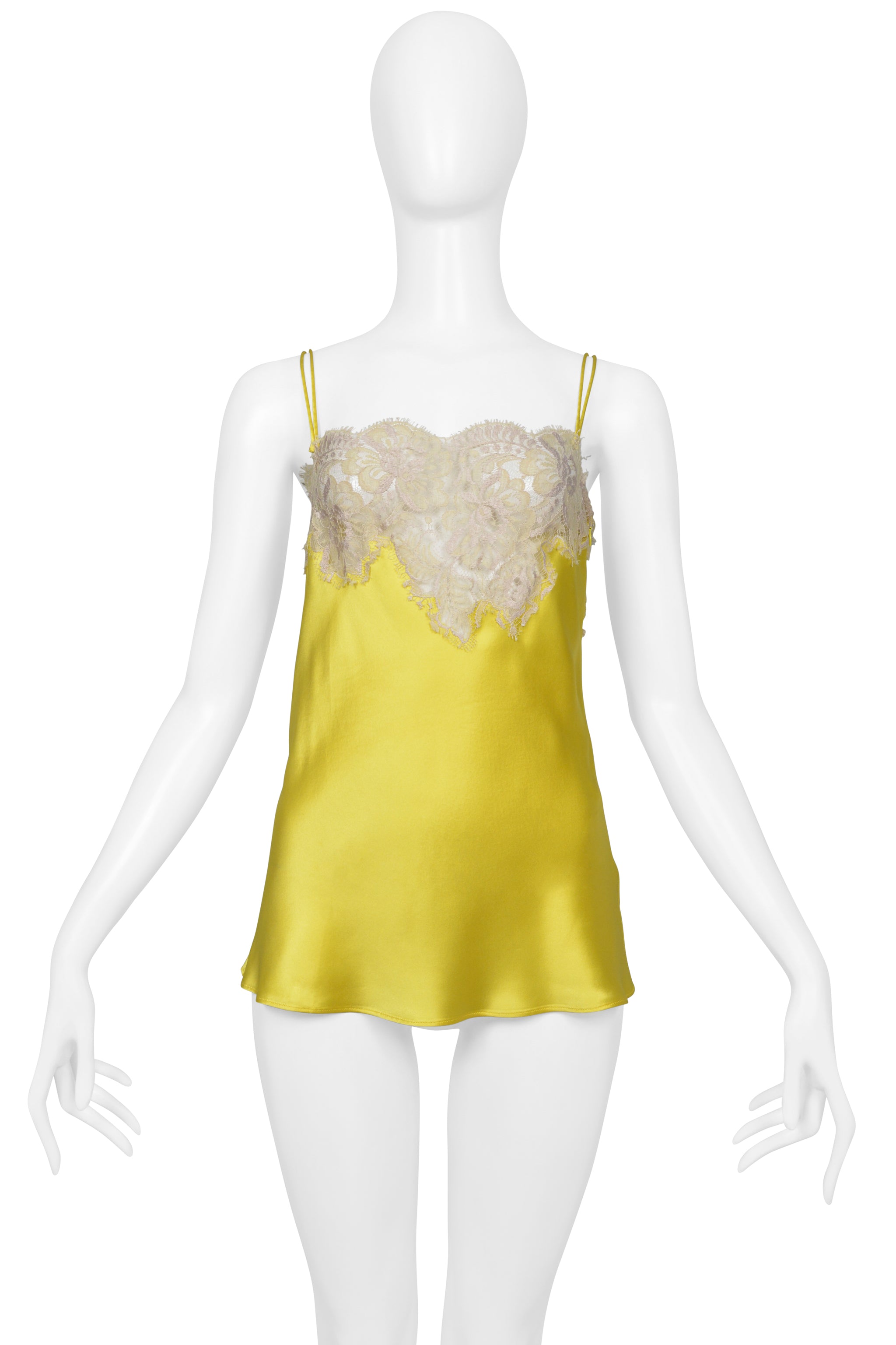 DOLCE & GABBANA YELLOW SATIN CAMISOLE TOP WITH OFF WHITE LACE CIR. 2002