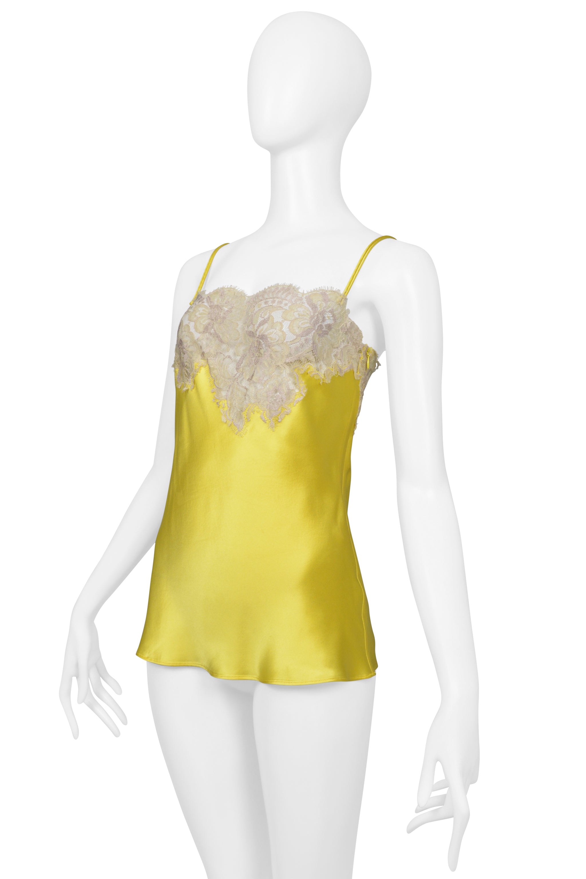 DOLCE & GABBANA YELLOW SATIN CAMISOLE TOP WITH OFF WHITE LACE CIR. 2002