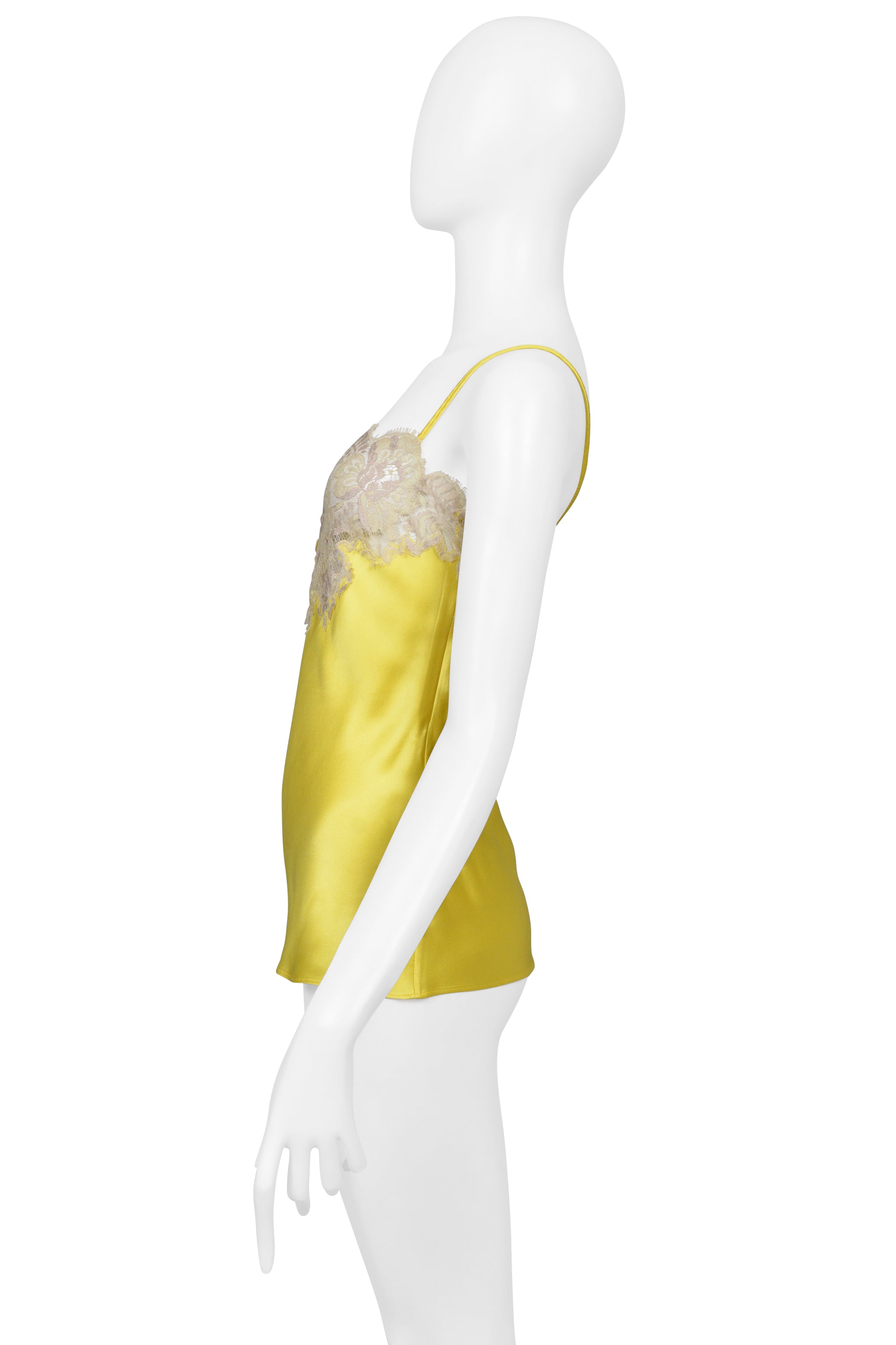 DOLCE & GABBANA YELLOW SATIN CAMISOLE TOP WITH OFF WHITE LACE CIR. 2002