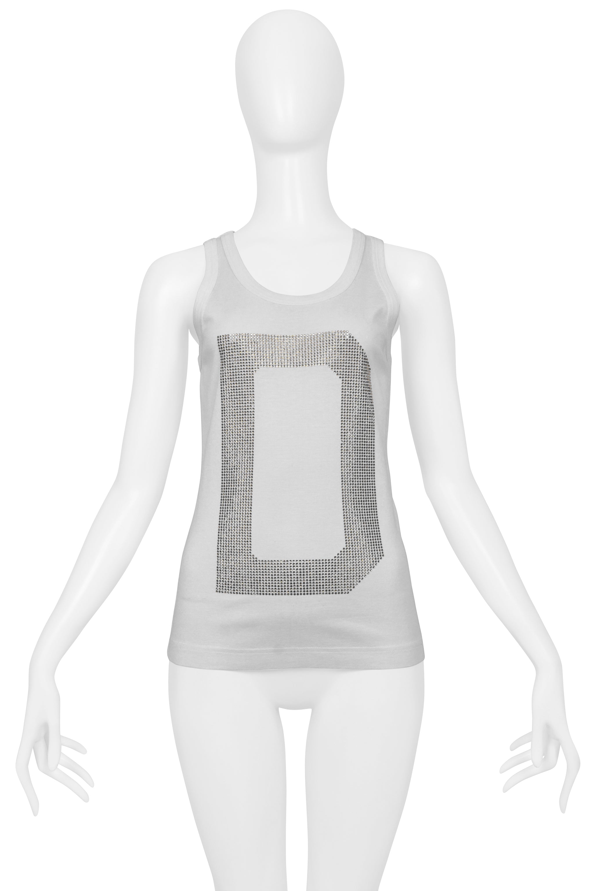 DOLCE & GABBANA WHITE TANK TOP WITH GOLD RHINESTONE "D&G" C. 2005