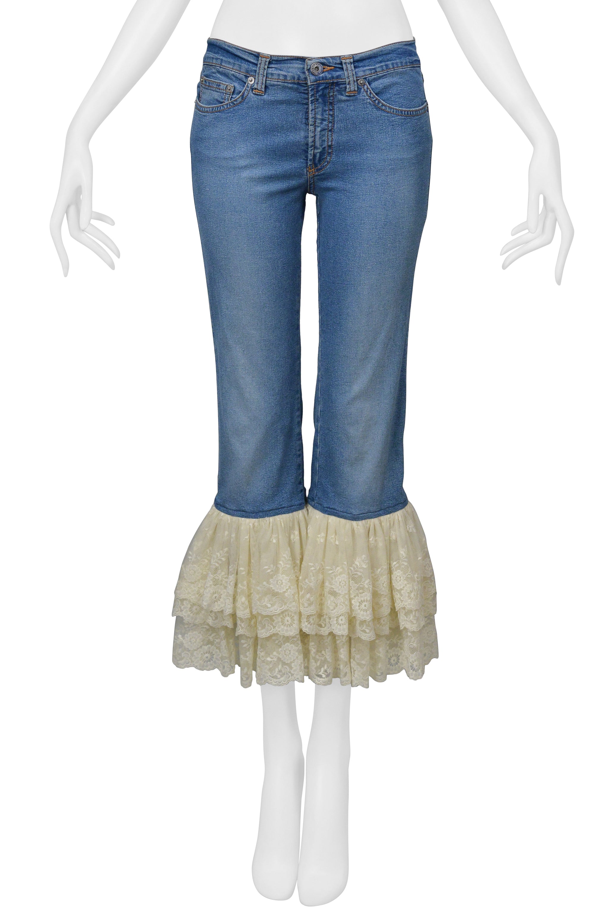 DOLCE & GABBANA DENIM JEANS WITH LACE CUFFS