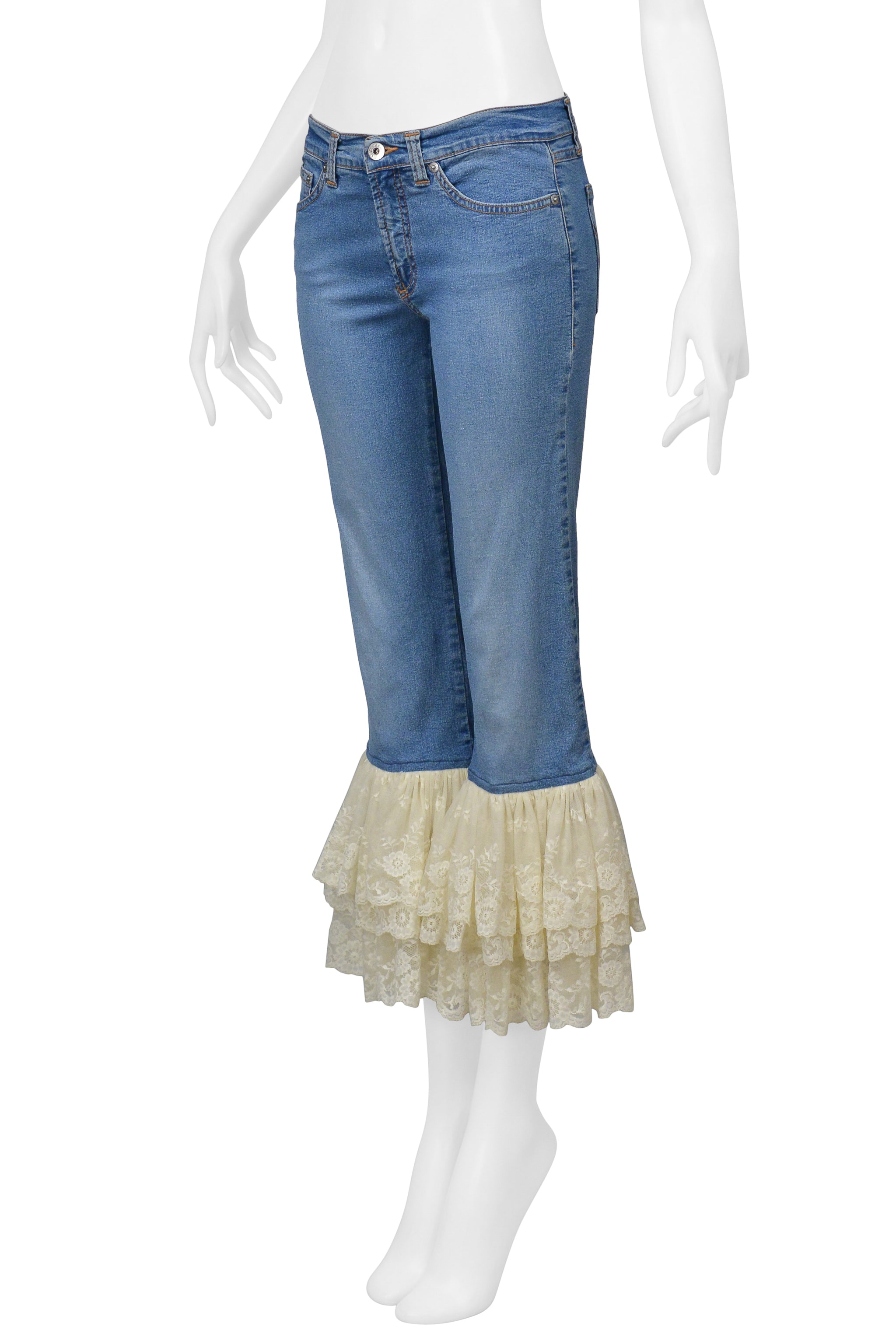 DOLCE & GABBANA DENIM JEANS WITH LACE CUFFS