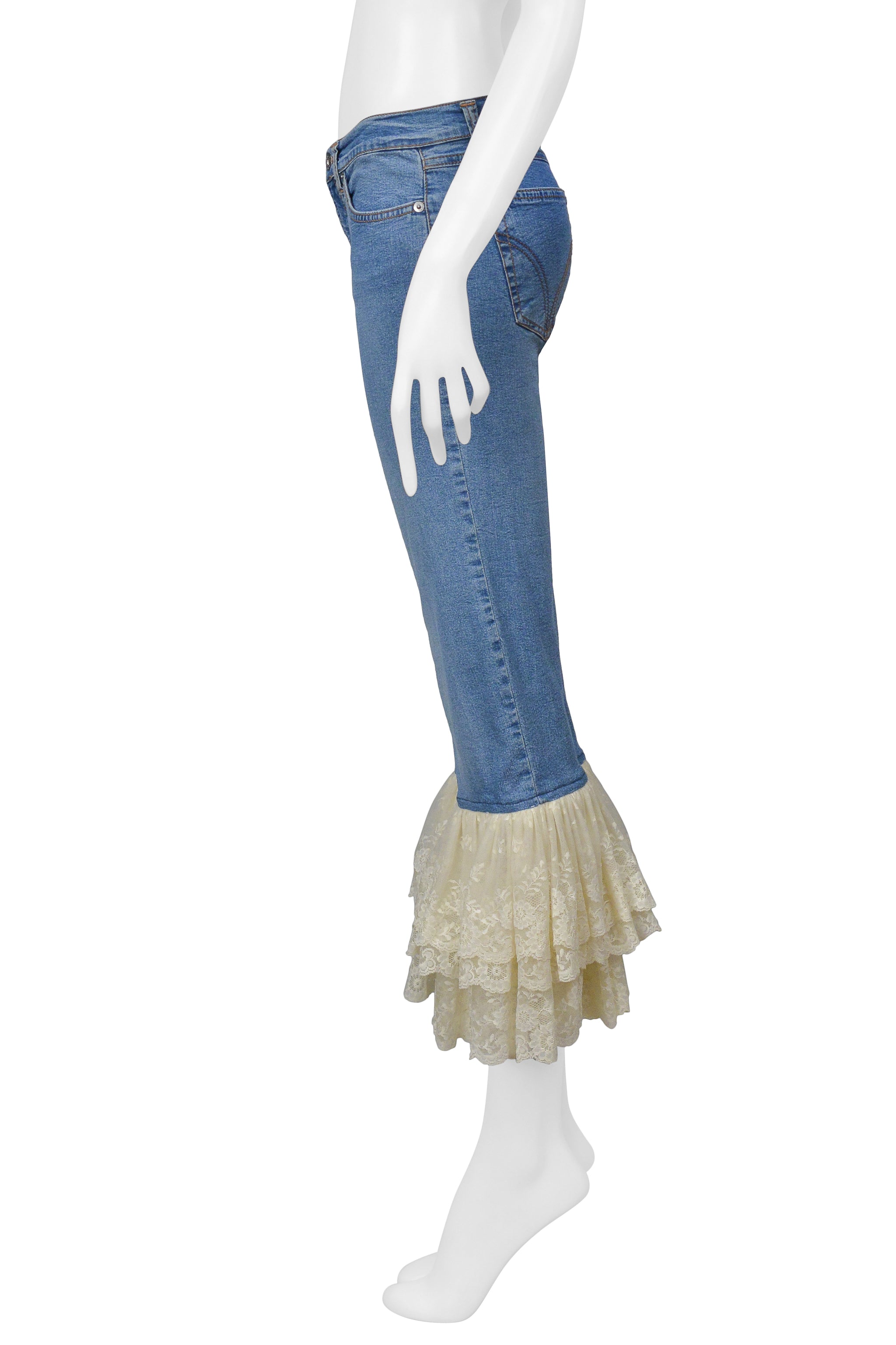 DOLCE & GABBANA DENIM JEANS WITH LACE CUFFS