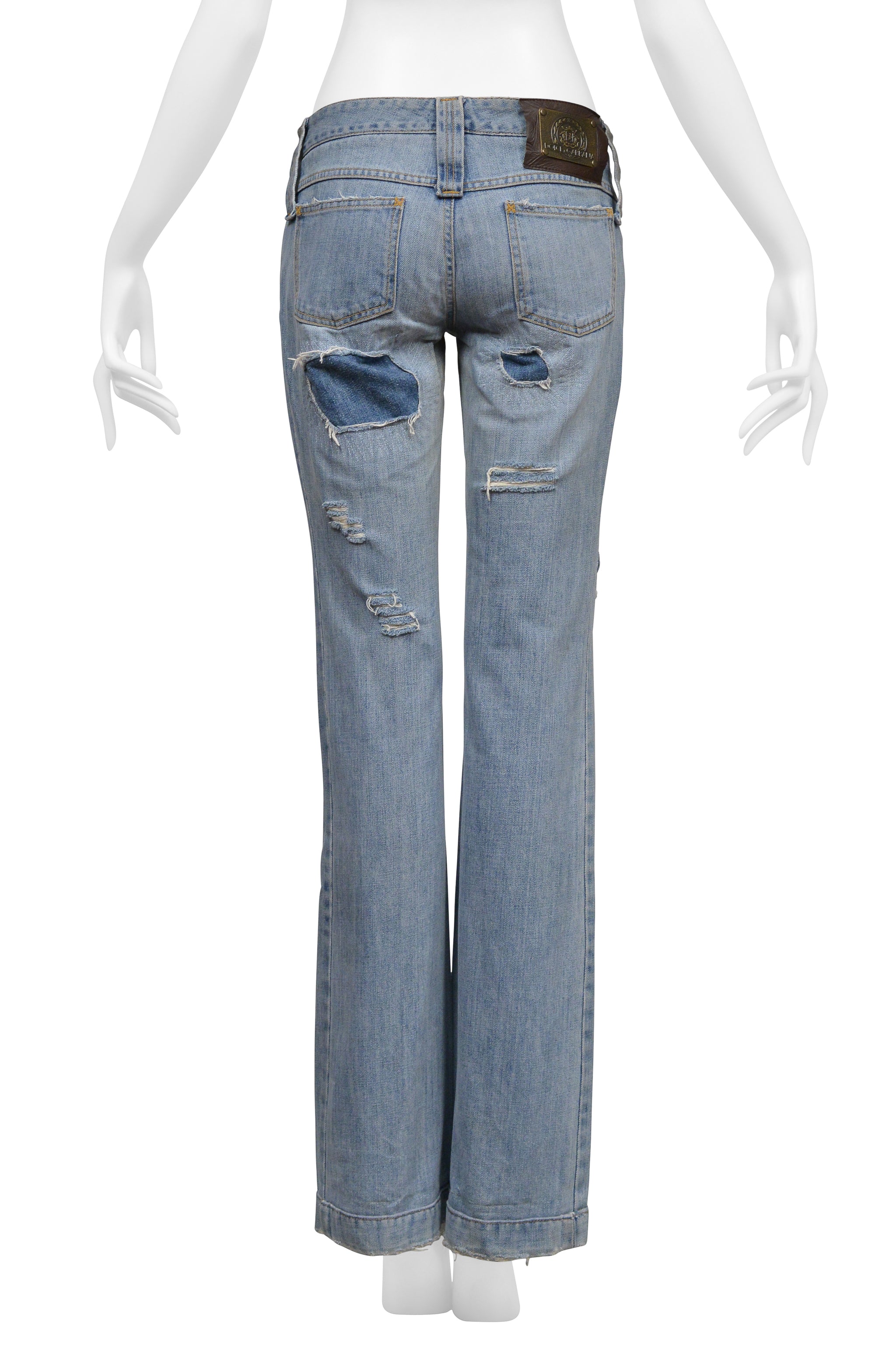 DOLCE & GABBANA DISTRESSED BLUE DENIM JEANS WITH PATCHES