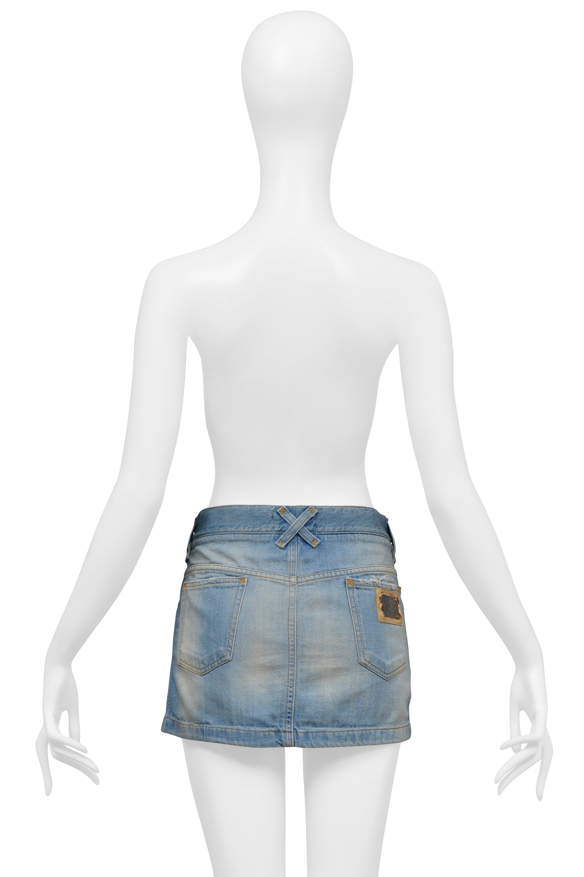 DOLCE & GABBANA DISTRESSED BLUE DENIM SUPER-MINI SKIRT