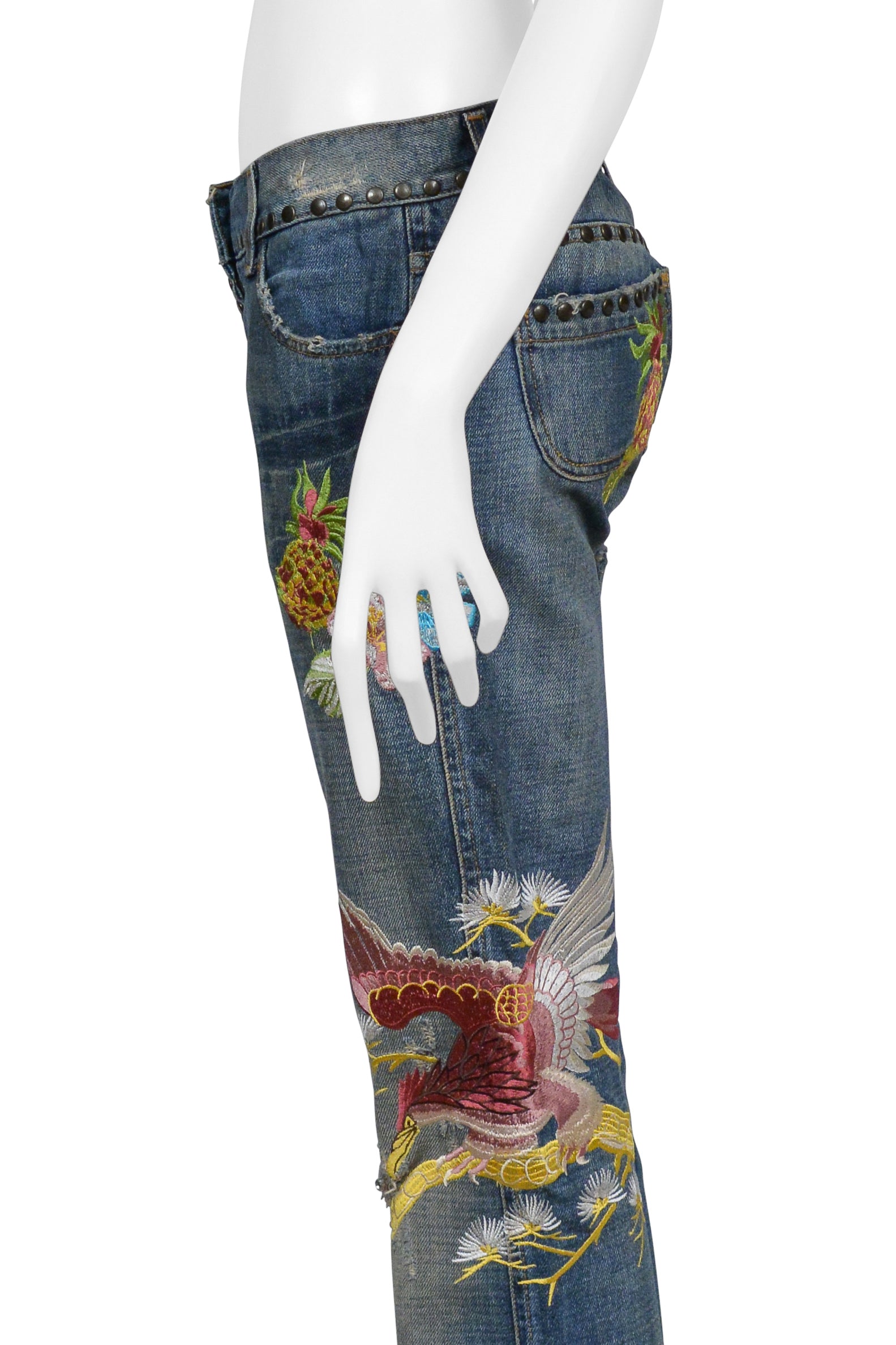 DOLCE & GABBANA DISTRESSED BLUE DENIM "HAWAII" JEANS WITH EMBROIDERY