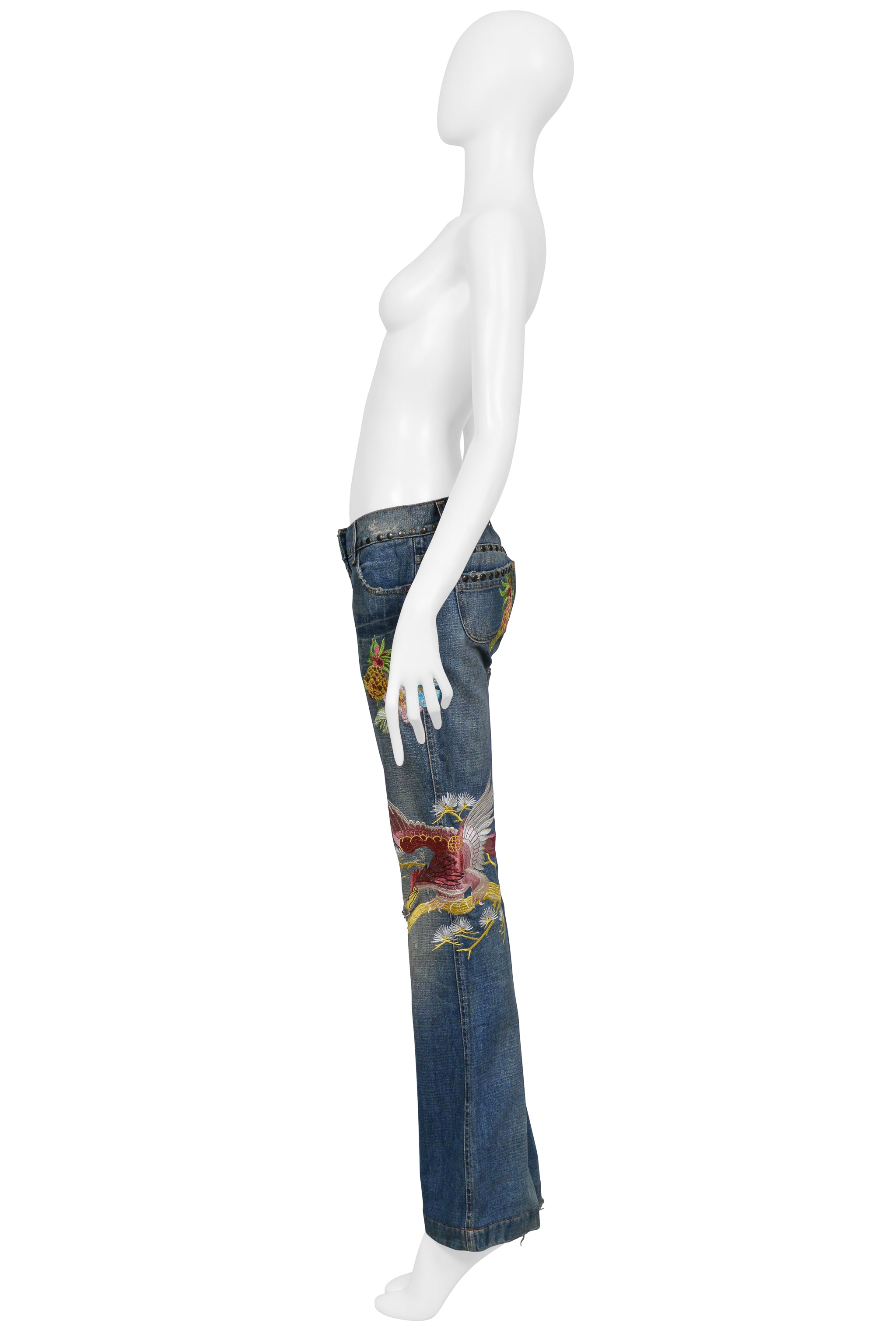 DOLCE & GABBANA DISTRESSED BLUE DENIM "HAWAII" JEANS WITH EMBROIDERY