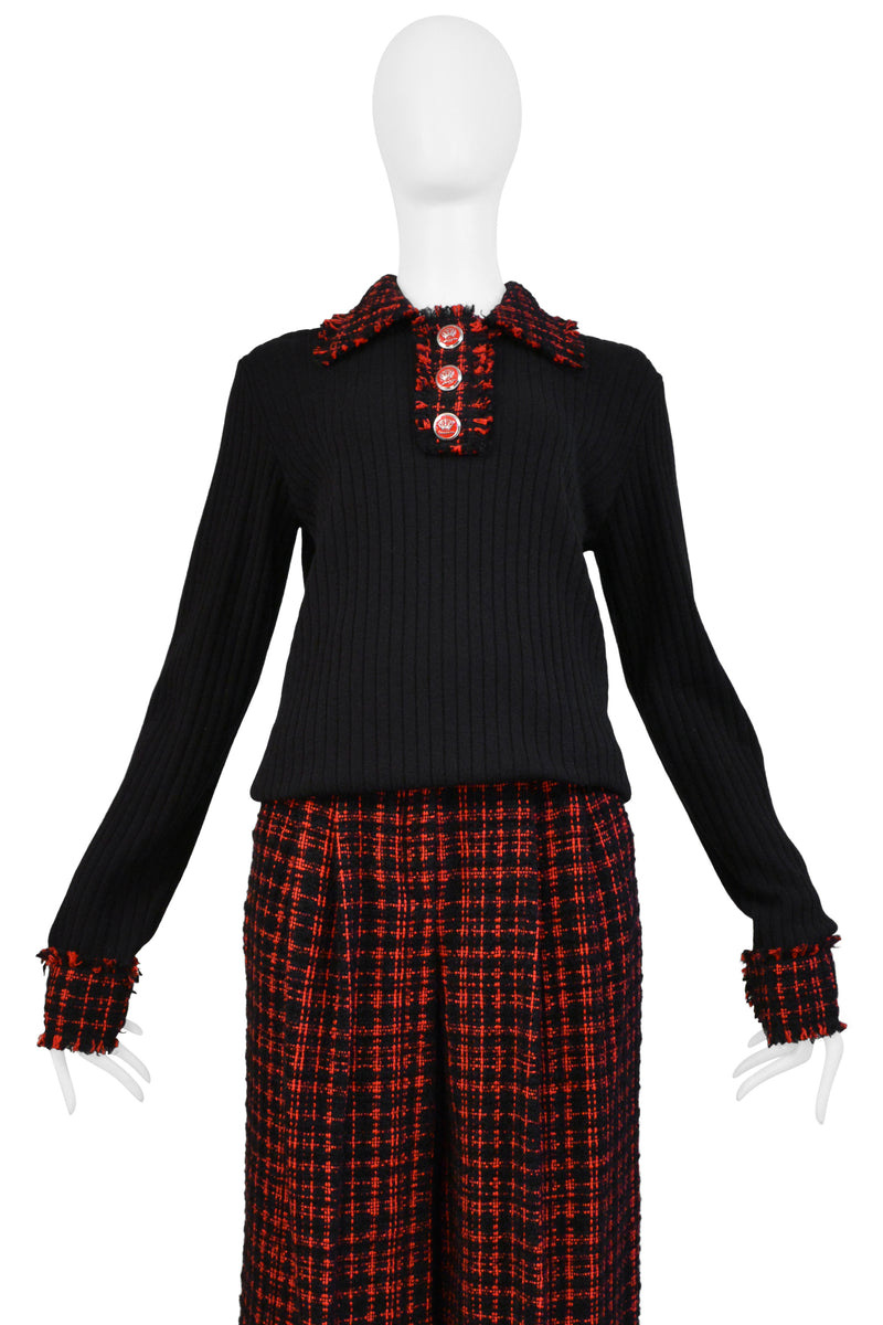 DOLCE & GABBANA D&G BLACK RIBBED SWEATER AND PLAID PANTS