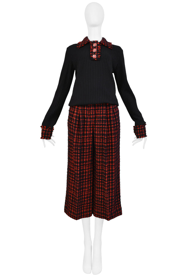 DOLCE & GABBANA D&G BLACK RIBBED SWEATER AND PLAID PANTS