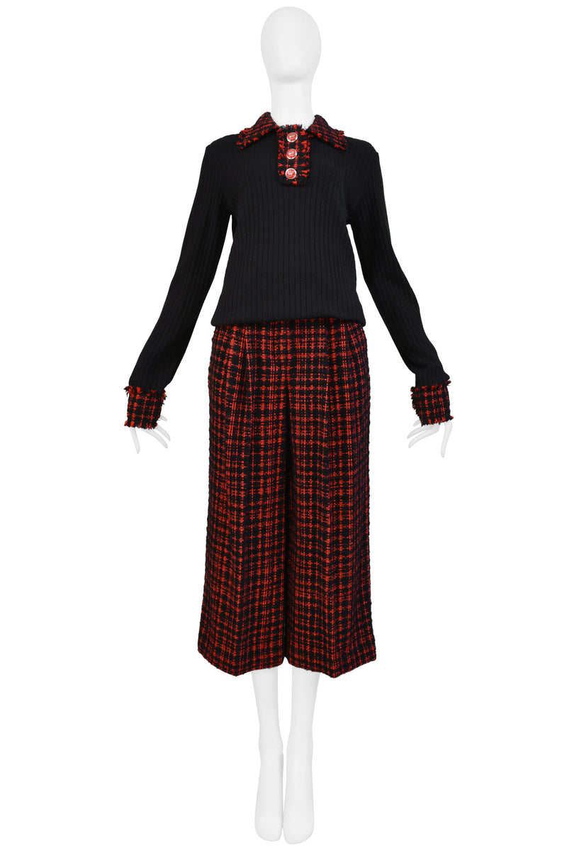 DOLCE & GABBANA D&G BLACK RIBBED SWEATER AND PLAID PANTS