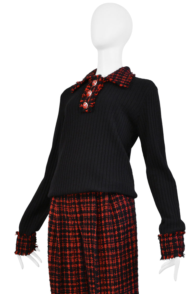 DOLCE & GABBANA D&G BLACK RIBBED SWEATER AND PLAID PANTS
