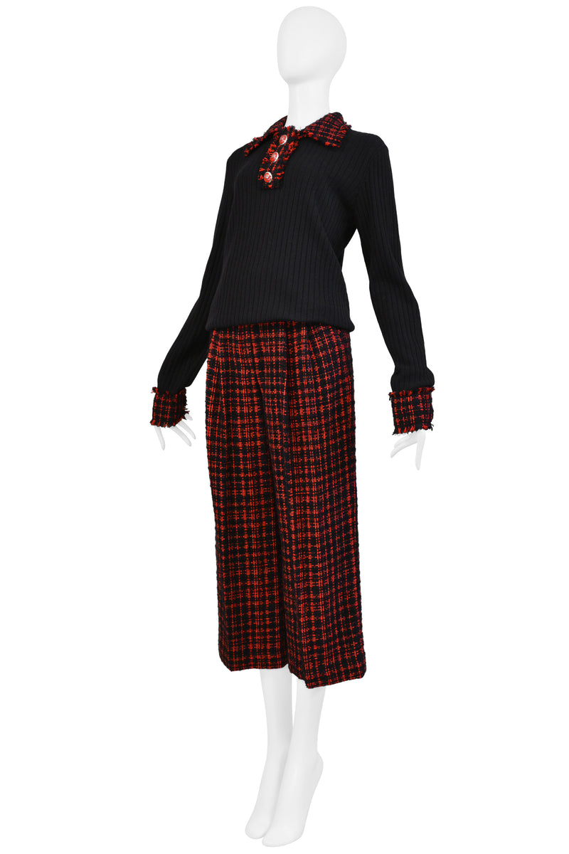 DOLCE & GABBANA D&G BLACK RIBBED SWEATER AND PLAID PANTS
