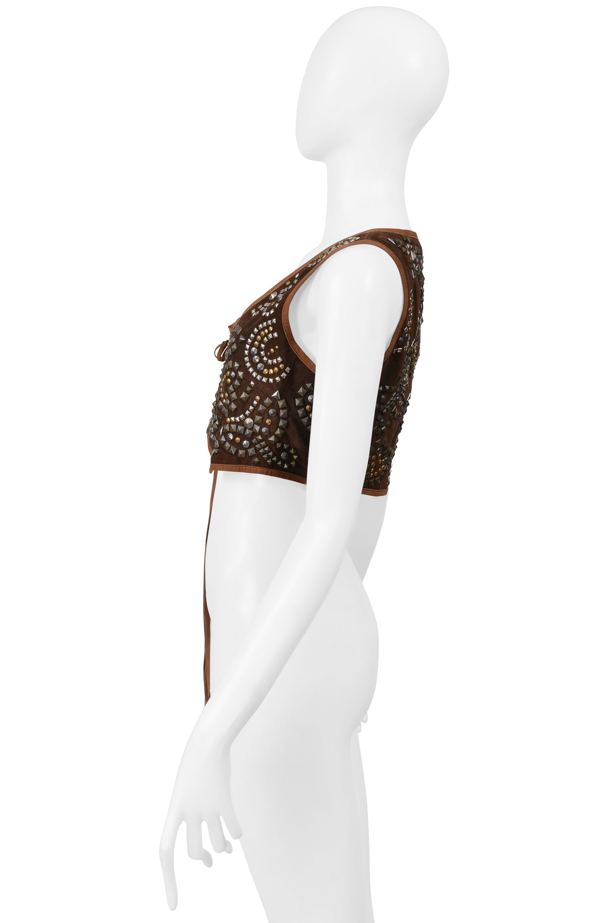 DOLCE & GABBANA D&G BROWN SUEDE STUDDED WESTERN VEST