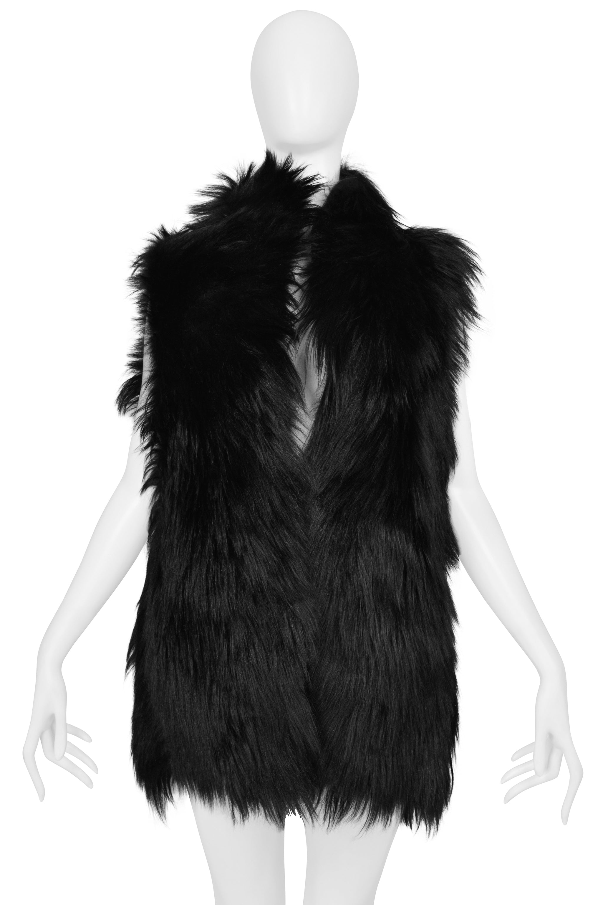 DOLCE & GABBANA BLACK SHAGGY FUR VEST JACKET 2001