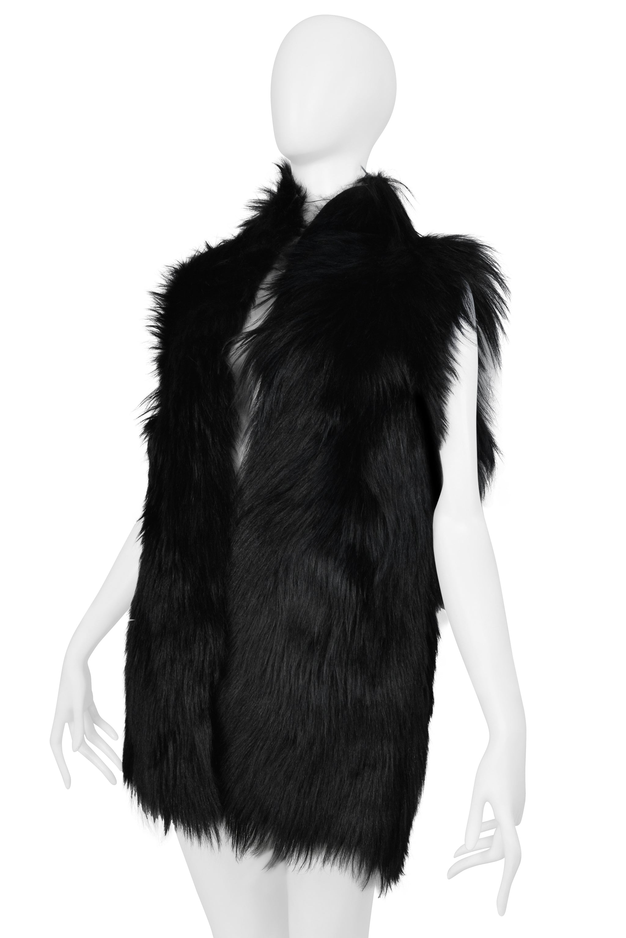 DOLCE & GABBANA BLACK SHAGGY FUR VEST JACKET 2001