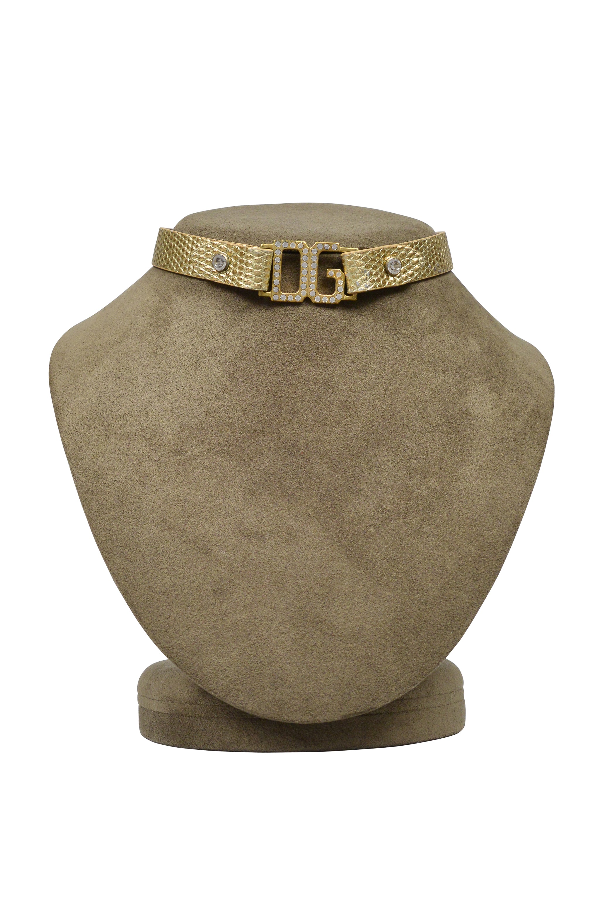 DOLCE & GABBANA GOLD SNAKE CHOKER WITH RHINESTONE D&G AND BUCKLE
