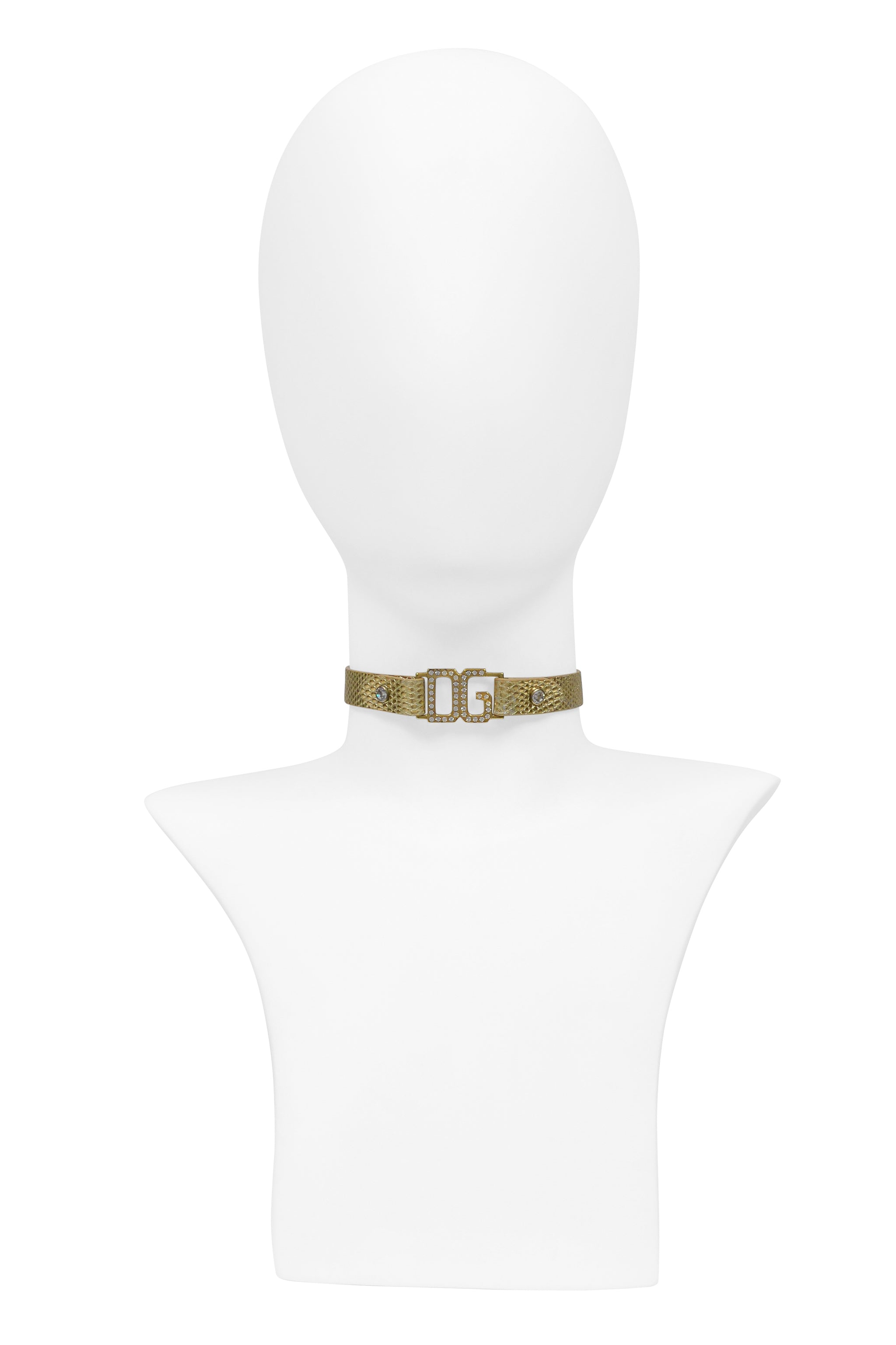 DOLCE & GABBANA GOLD SNAKE CHOKER WITH RHINESTONE D&G AND BUCKLE