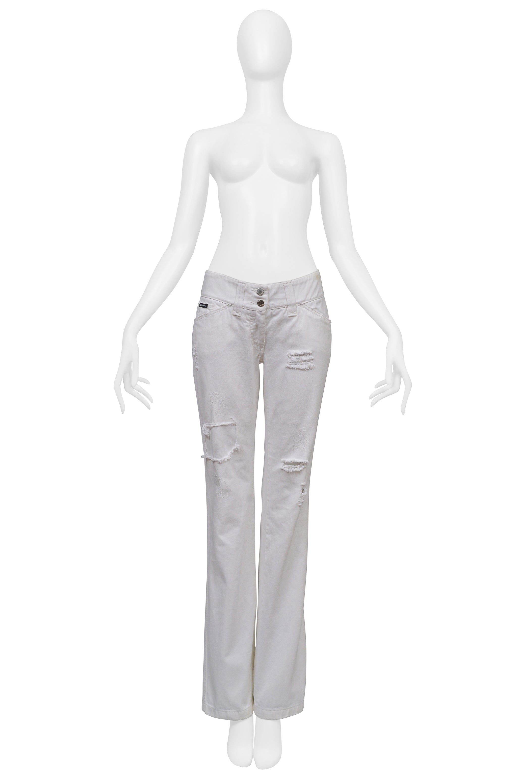 DOLCE & GABBANA HIGH-WAISTED DISTRESSED WHITE PANTS