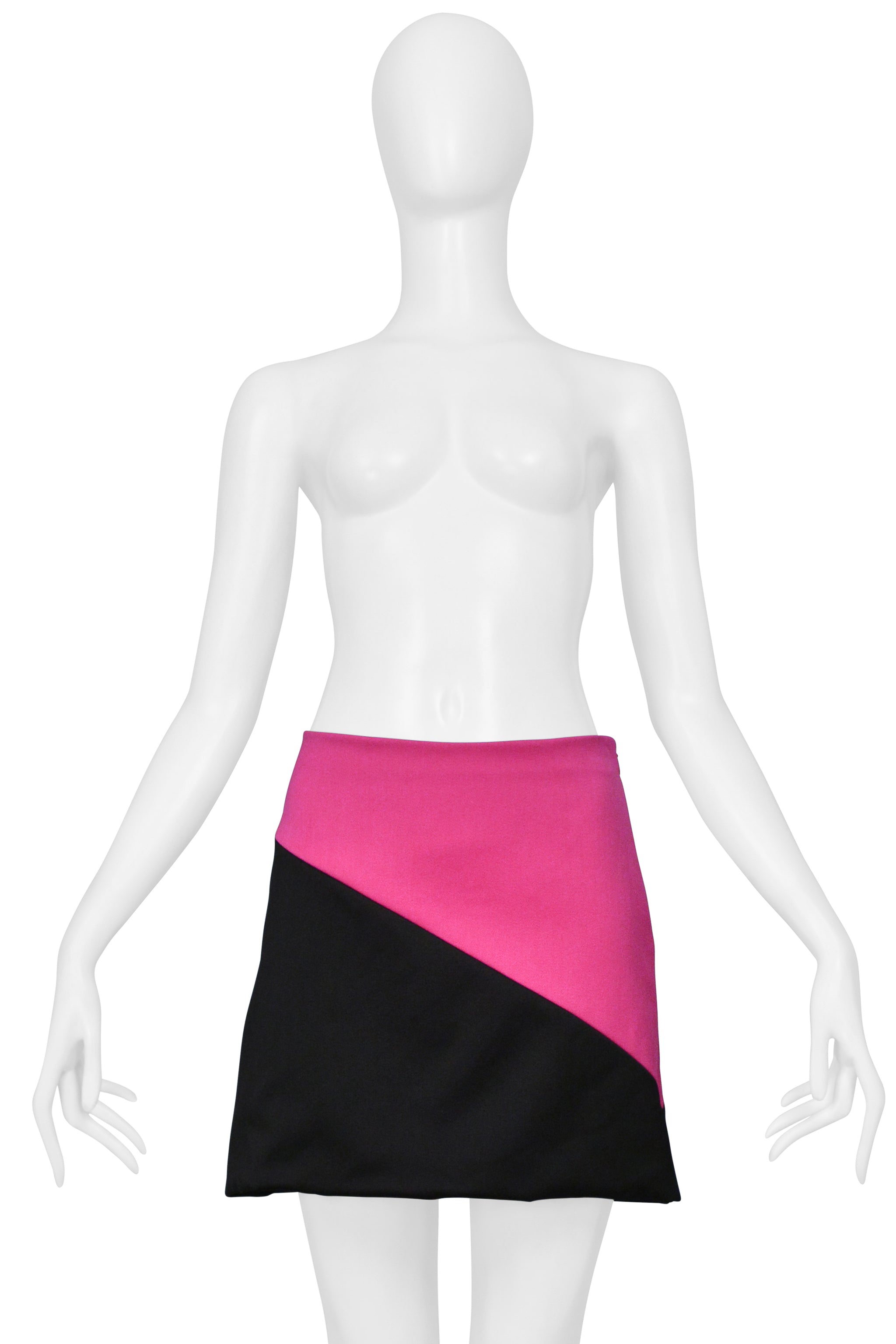 DOLCE & GABBANA HOT PINK AND BLACK WOOL & CASHMERE MINI SKIRT