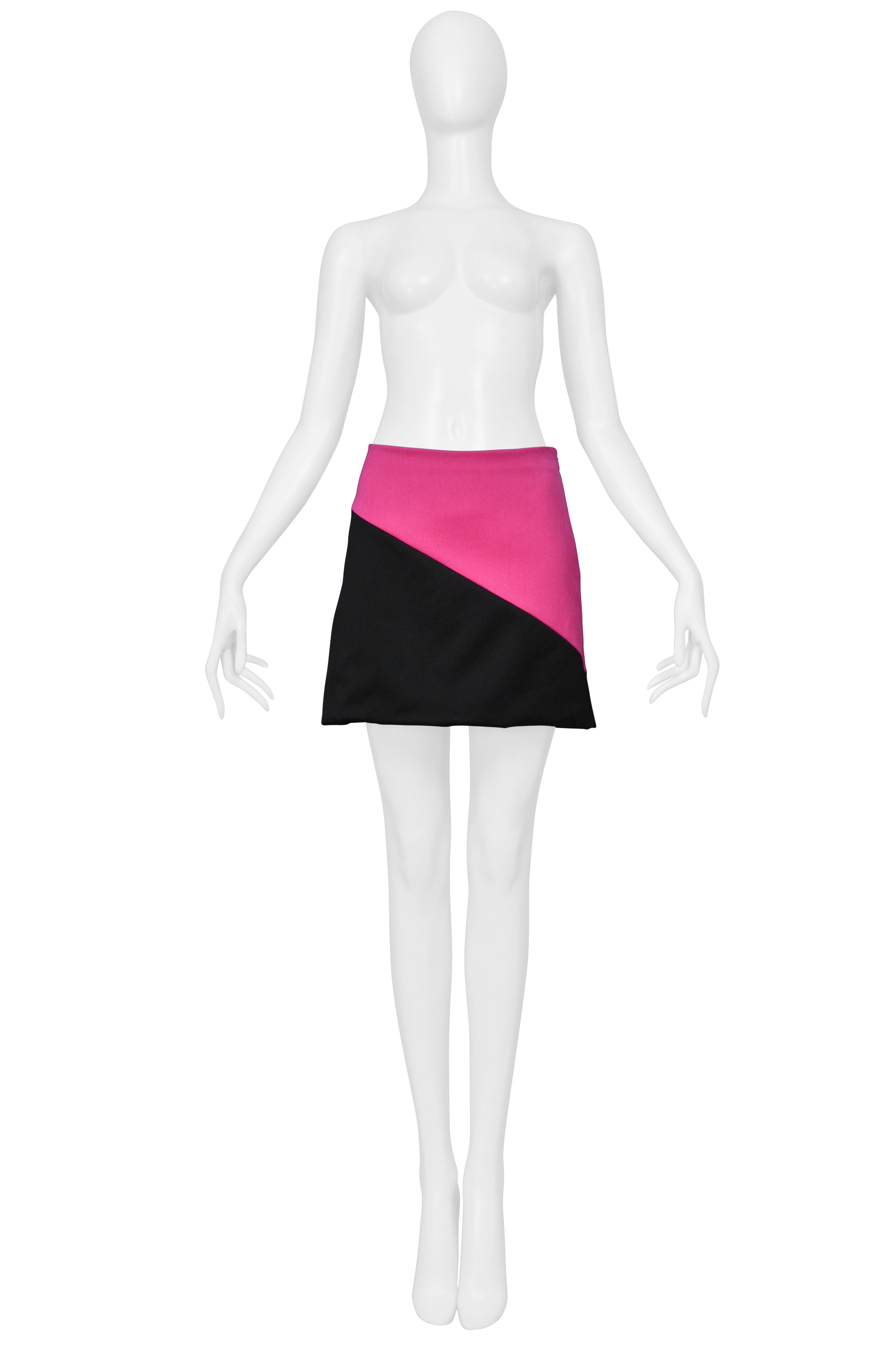 DOLCE & GABBANA HOT PINK AND BLACK WOOL & CASHMERE MINI SKIRT