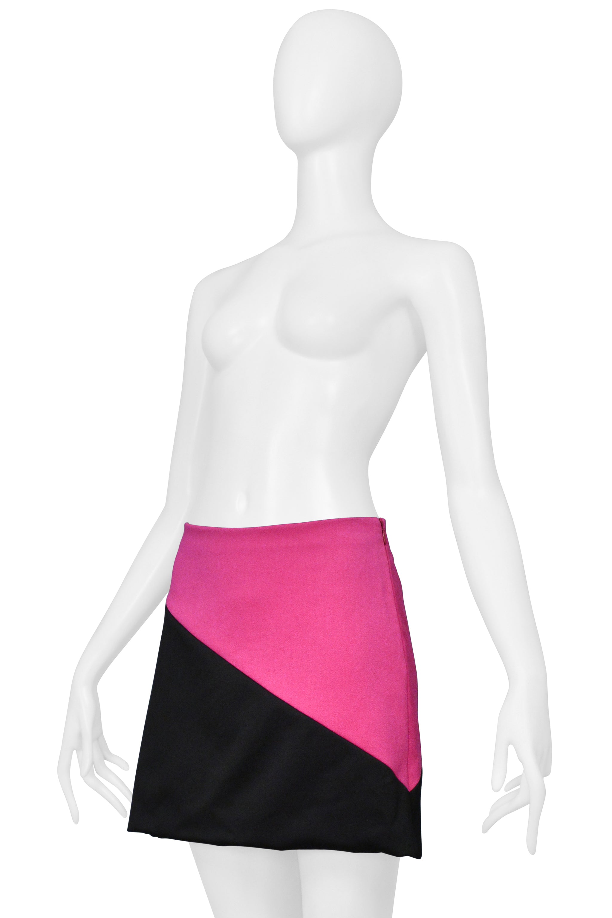 DOLCE & GABBANA HOT PINK AND BLACK WOOL & CASHMERE MINI SKIRT