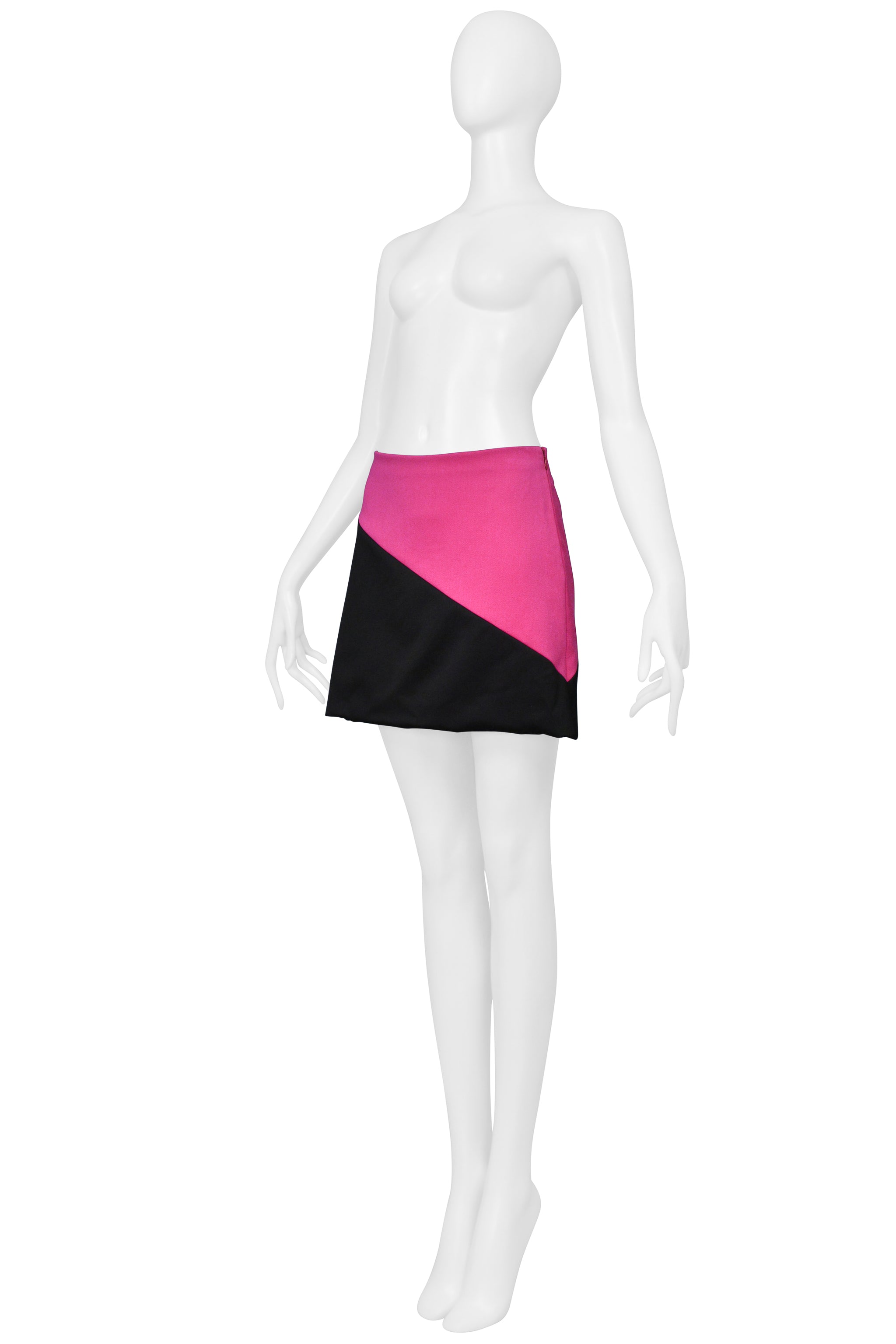 DOLCE & GABBANA HOT PINK AND BLACK WOOL & CASHMERE MINI SKIRT