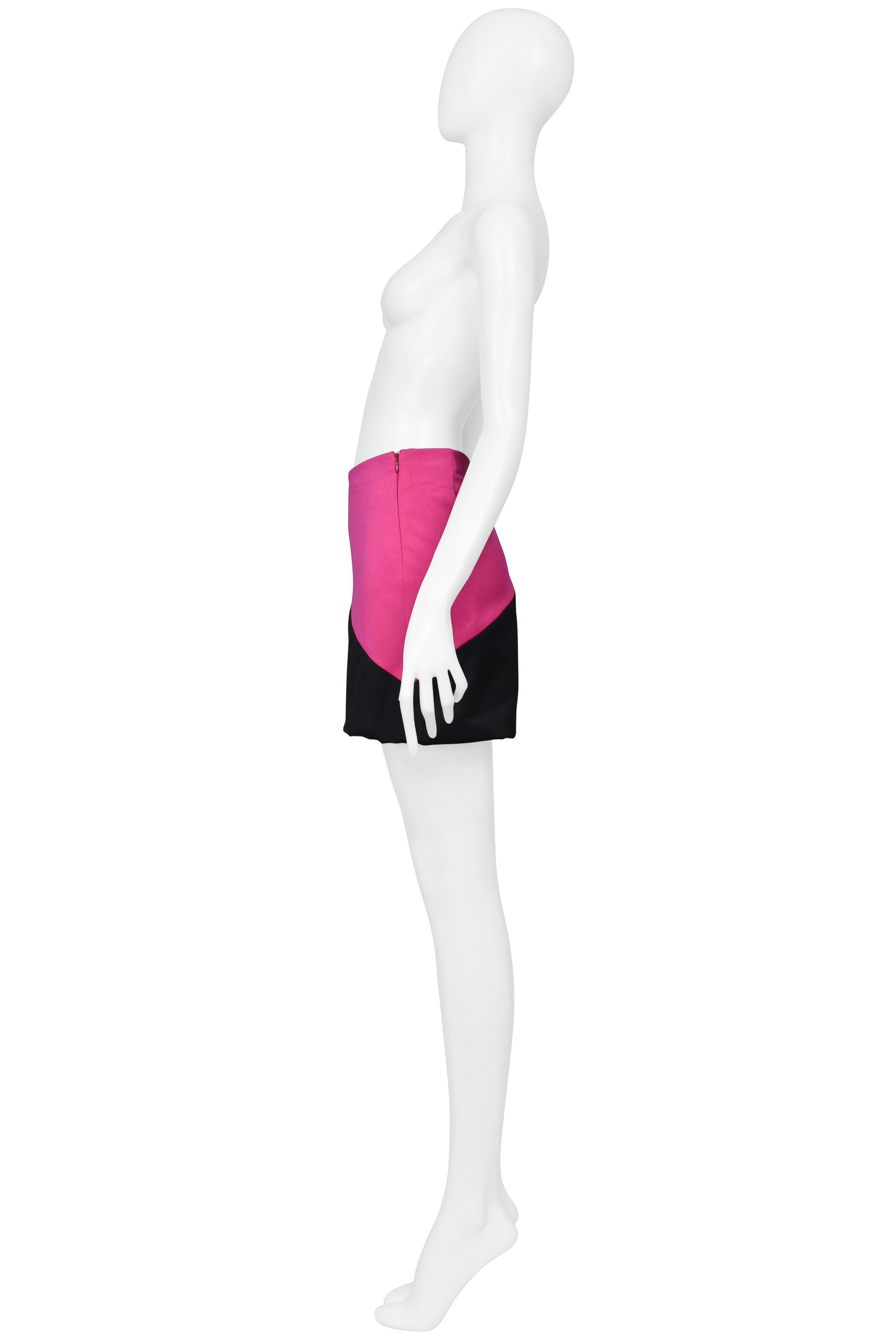 DOLCE & GABBANA HOT PINK AND BLACK WOOL & CASHMERE MINI SKIRT