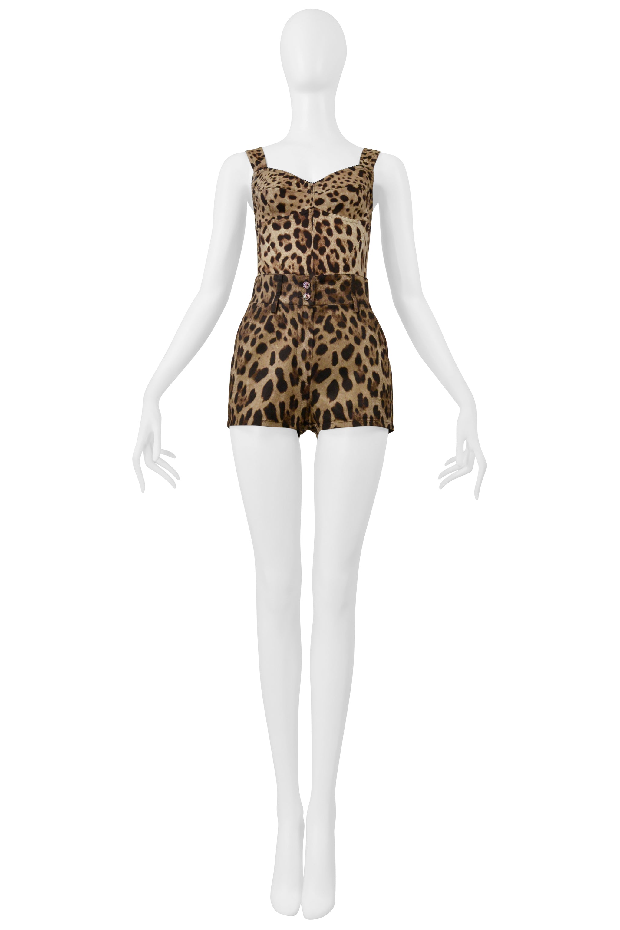 DOLCE AND GABBANA LEOPARD PRINT BUSTIER AND SHORTS ENSEMBLE