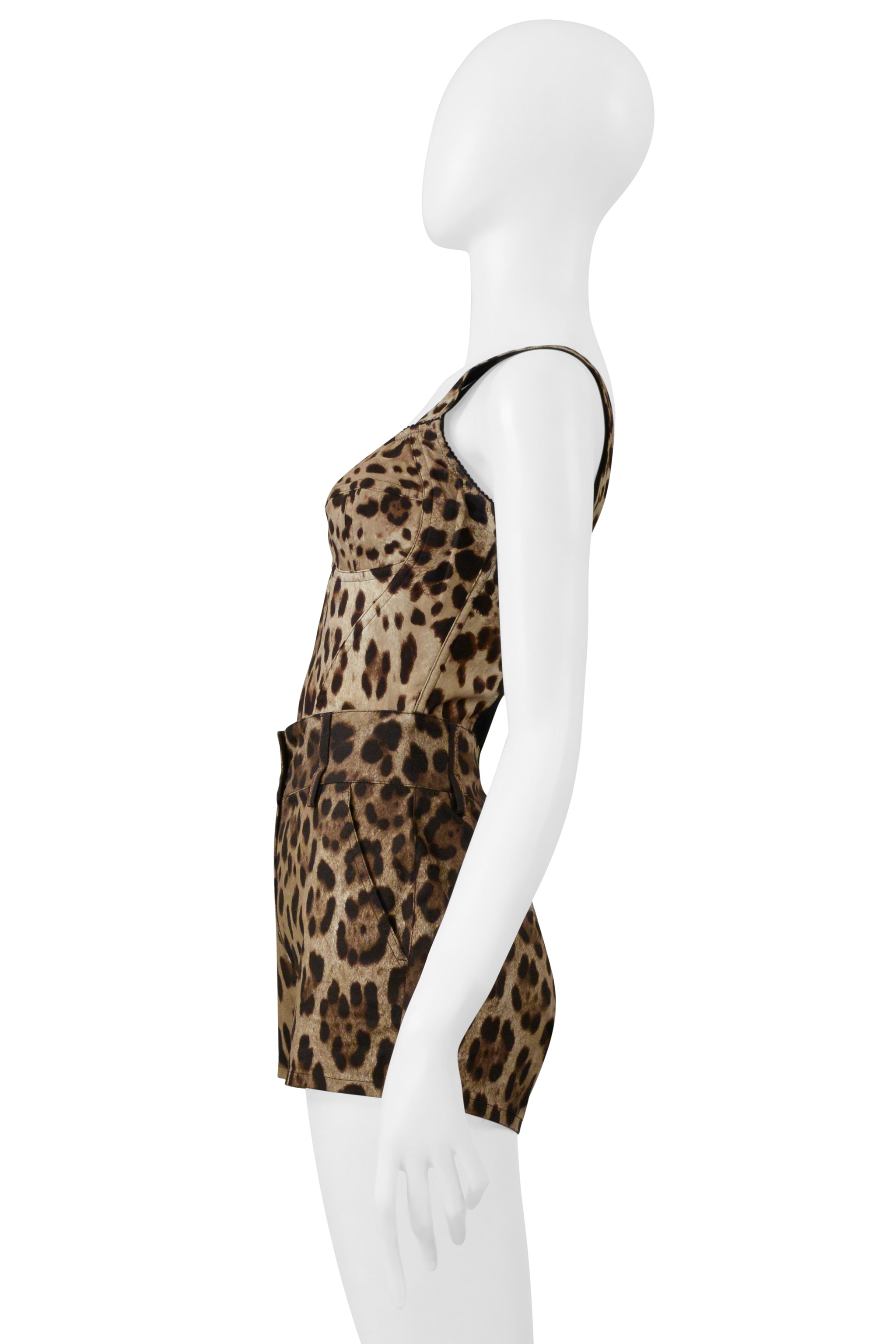 DOLCE AND GABBANA LEOPARD PRINT BUSTIER AND SHORTS ENSEMBLE