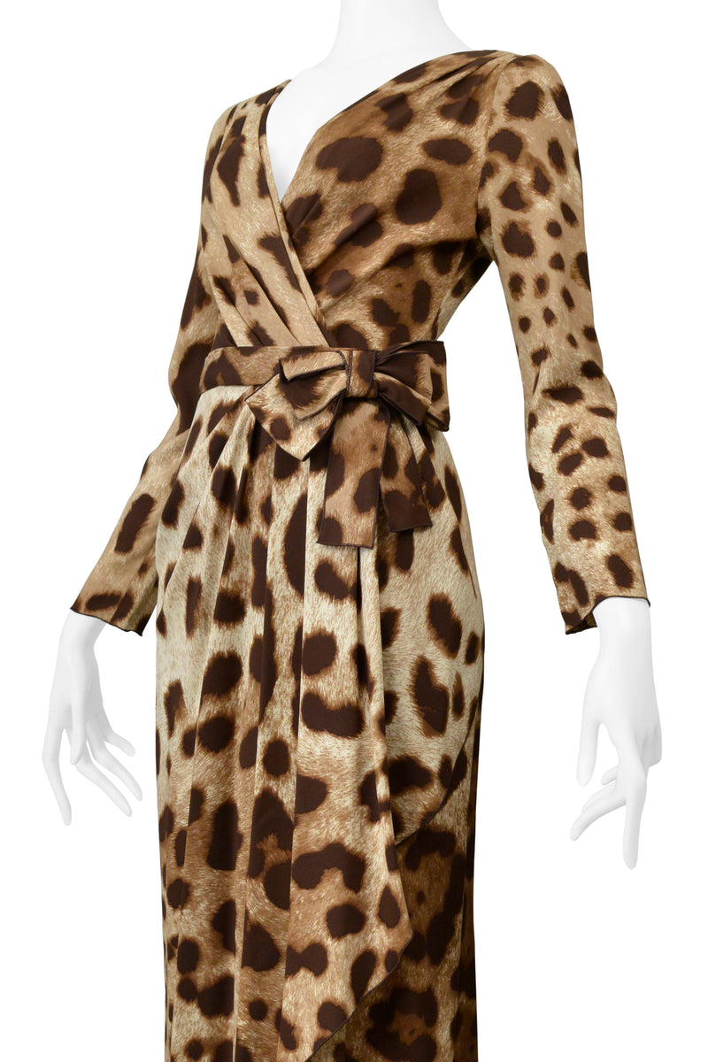 DOLCE & GABBANA LEOPARD PRINT EVENING GOWN WITH BOW