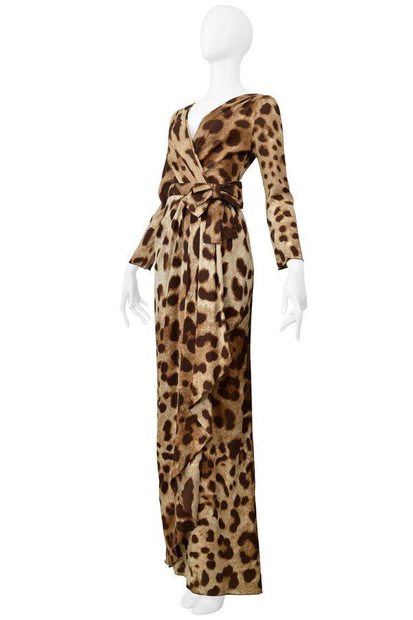 DOLCE & GABBANA LEOPARD PRINT EVENING GOWN WITH BOW