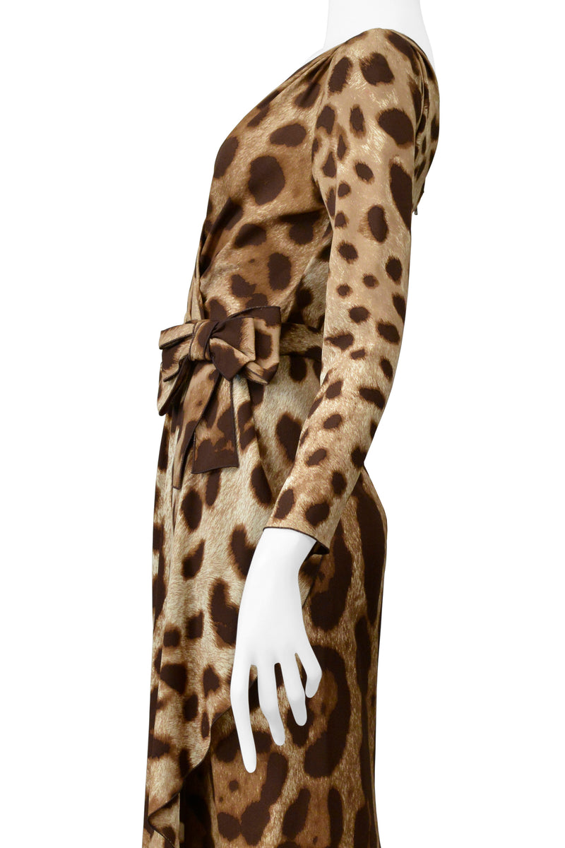 DOLCE & GABBANA LEOPARD PRINT EVENING GOWN WITH BOW