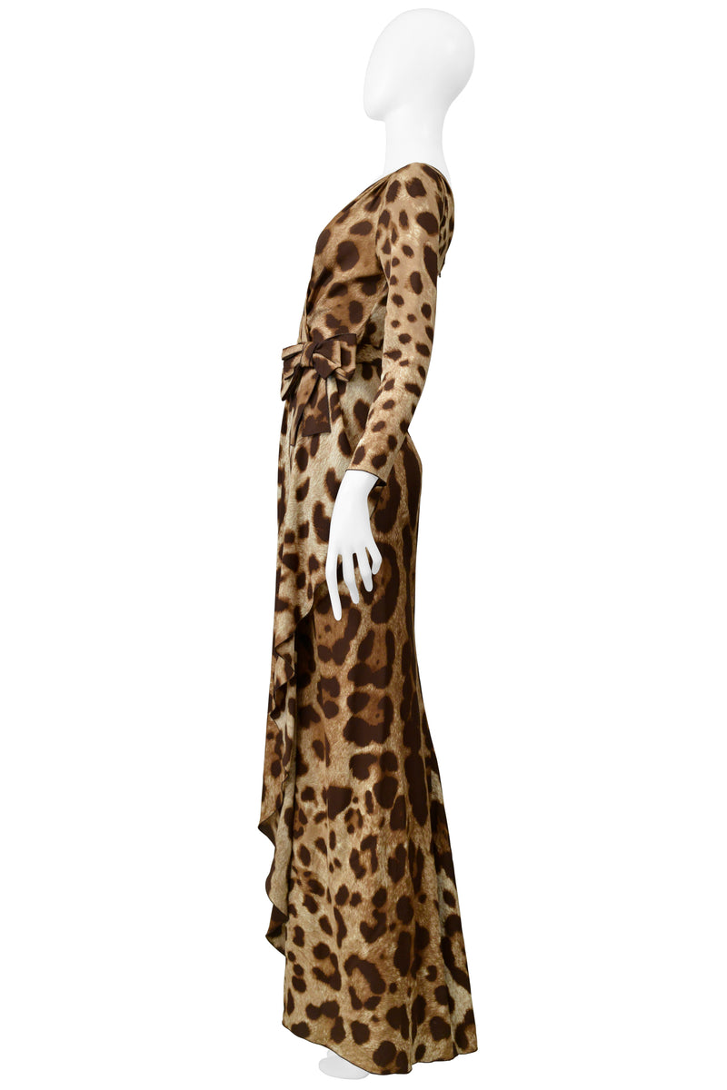 DOLCE & GABBANA LEOPARD PRINT EVENING GOWN WITH BOW