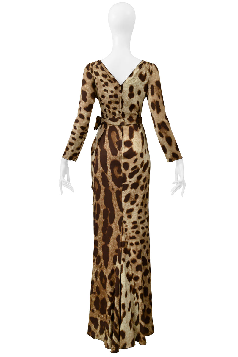 DOLCE & GABBANA LEOPARD PRINT EVENING GOWN WITH BOW