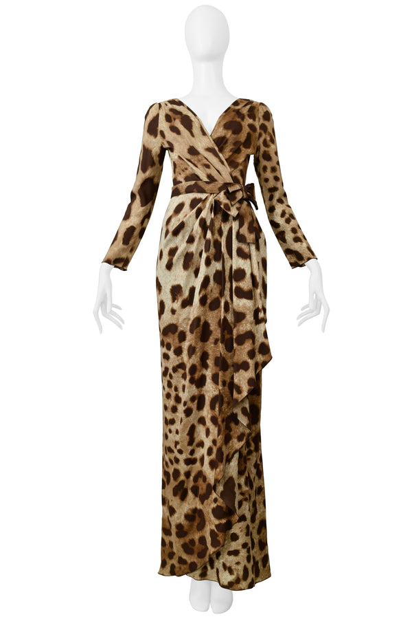 DOLCE & GABBANA LEOPARD PRINT EVENING GOWN WITH BOW