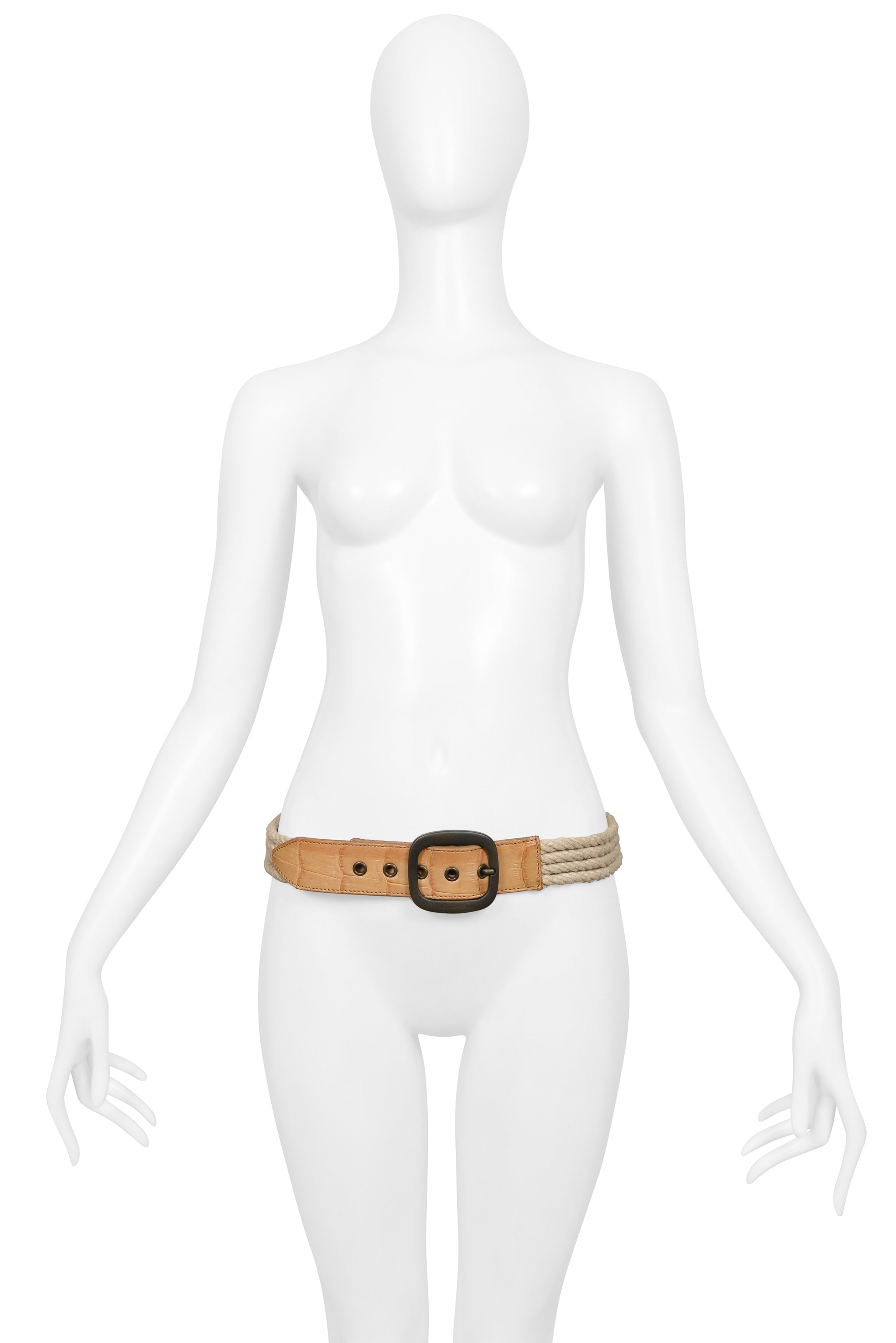 DOLCE & GABBANA NATURAL ROPE AND BROWN LEATHER BELT