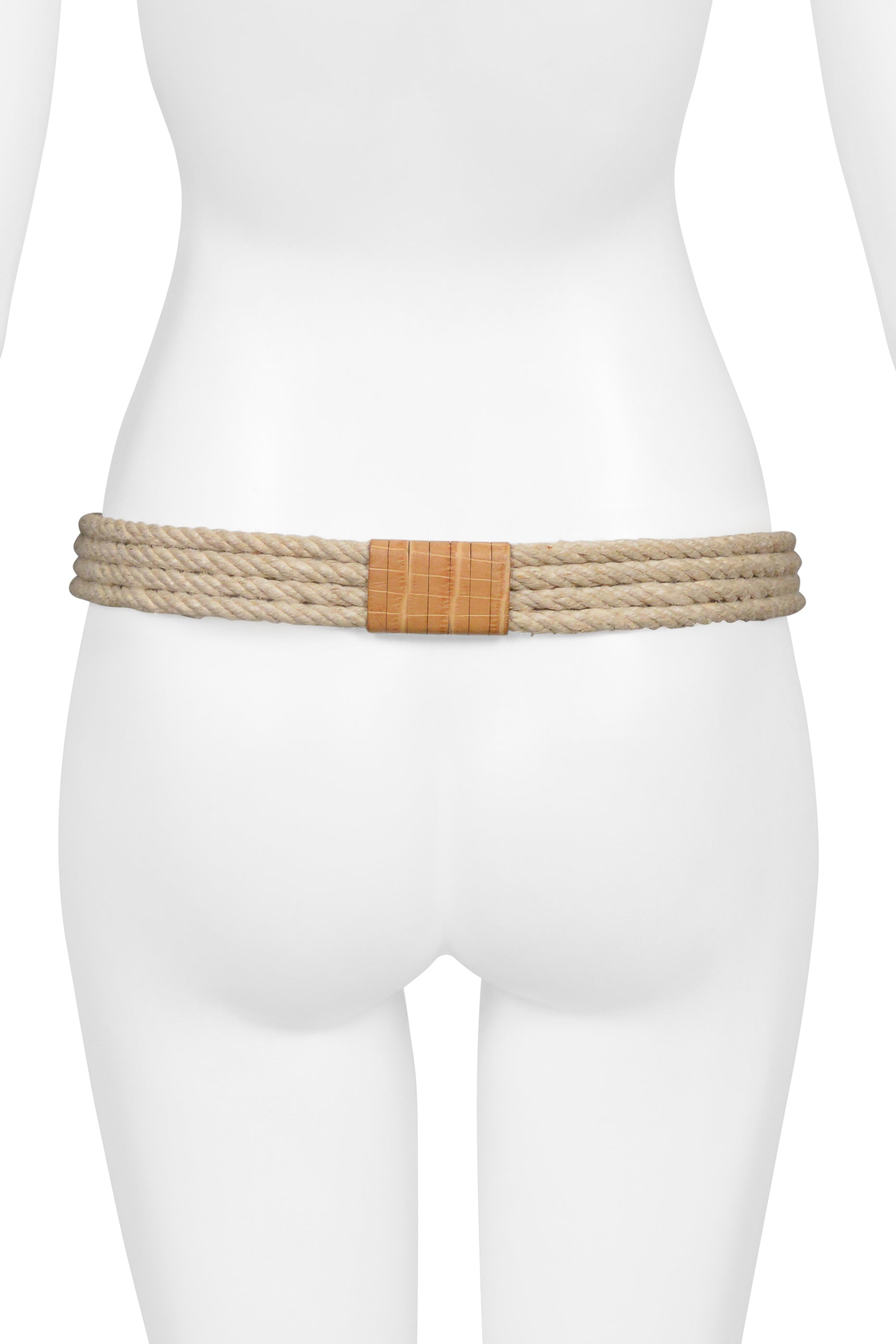 DOLCE & GABBANA NATURAL ROPE AND BROWN LEATHER BELT