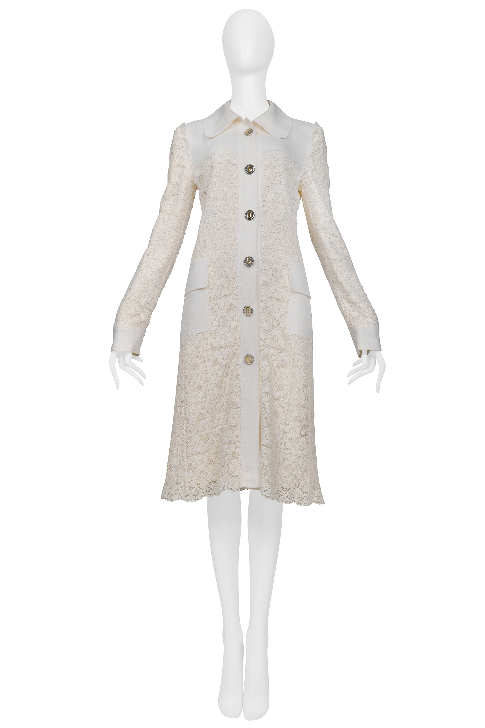 DOLCE & GABBANA OFF WHITE LACE COAT WITH D&G BUTTONS