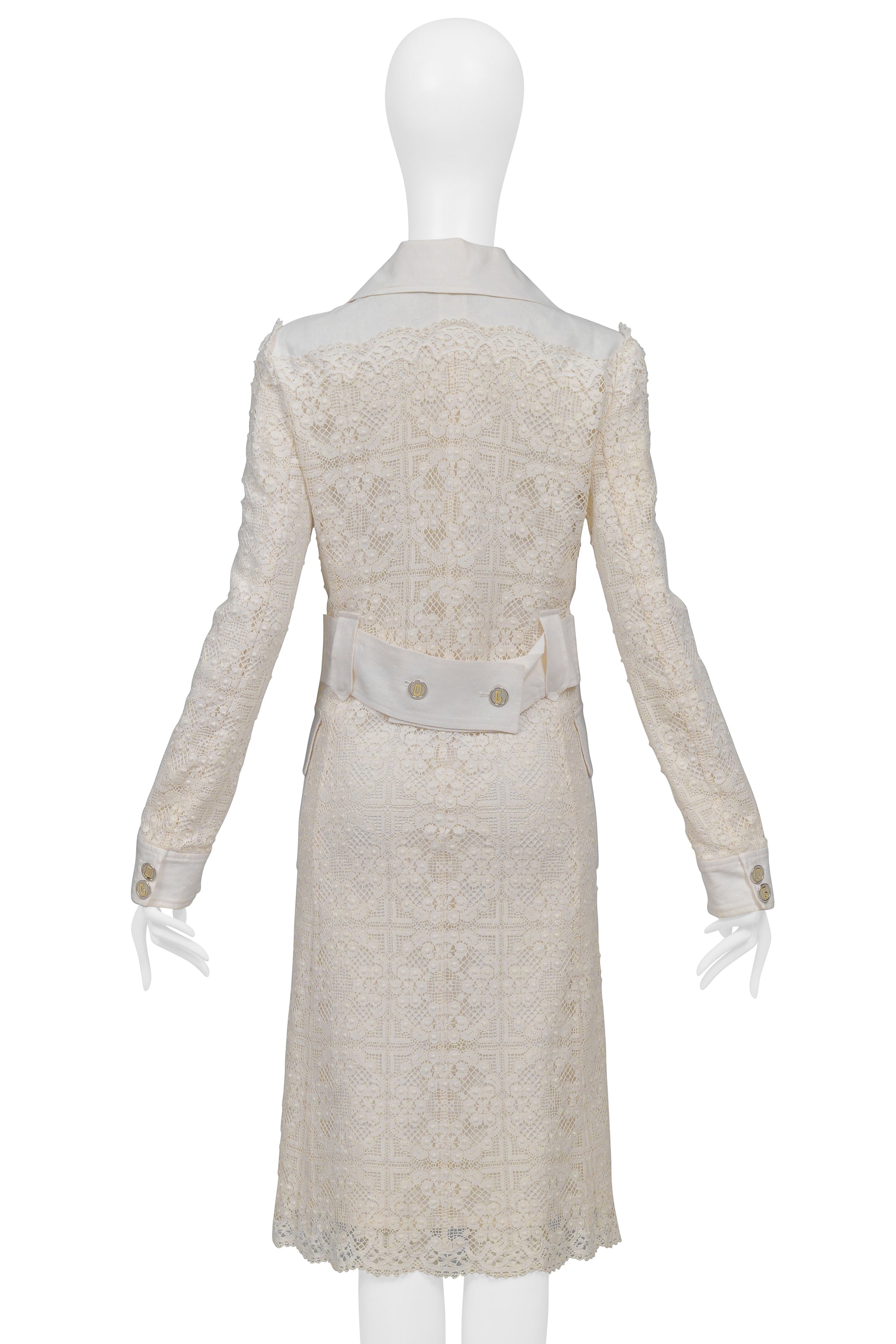 DOLCE & GABBANA OFF WHITE LACE COAT WITH D&G BUTTONS