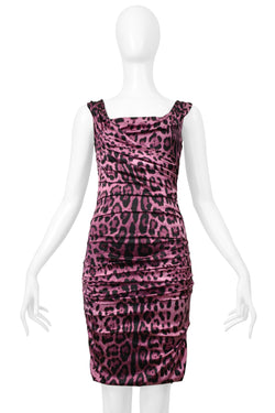 DOLCE & GABBANA PINK LEOPARD RUCHED DRESS