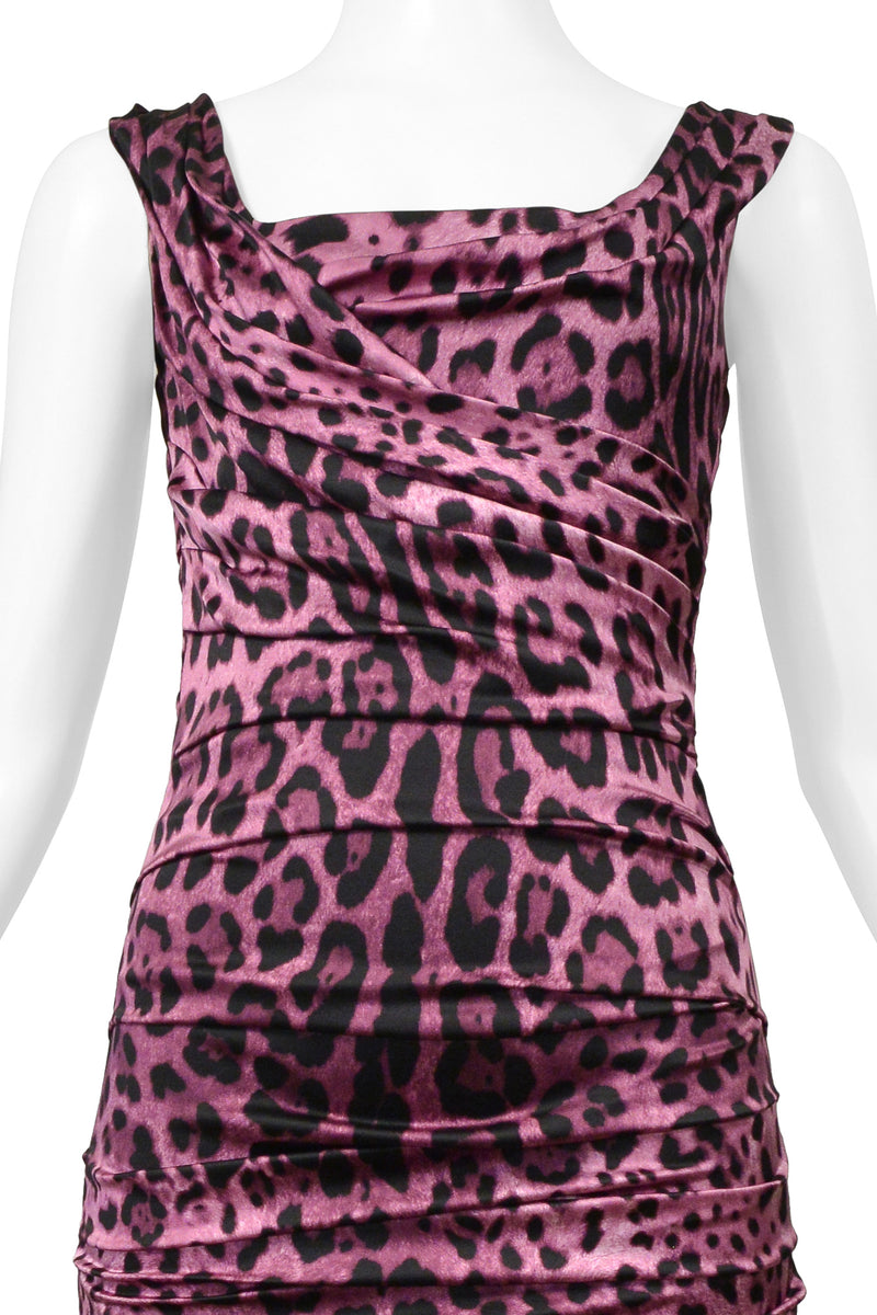 DOLCE & GABBANA PINK LEOPARD RUCHED DRESS