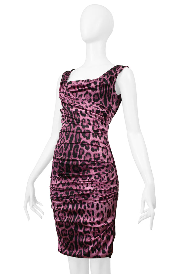 DOLCE & GABBANA PINK LEOPARD RUCHED DRESS