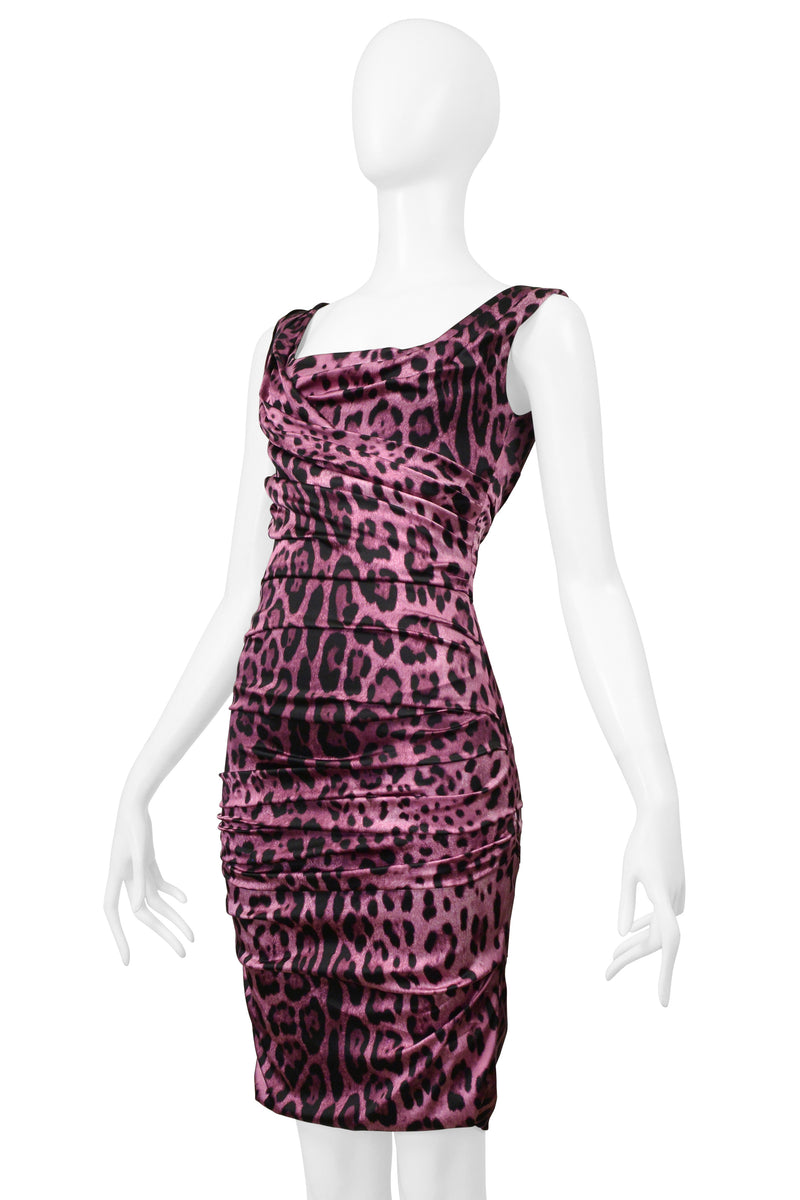 DOLCE & GABBANA PINK LEOPARD RUCHED DRESS