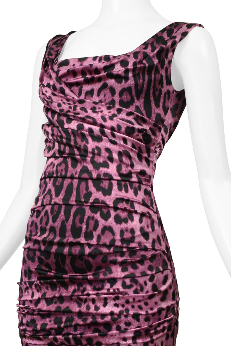 DOLCE & GABBANA PINK LEOPARD RUCHED DRESS