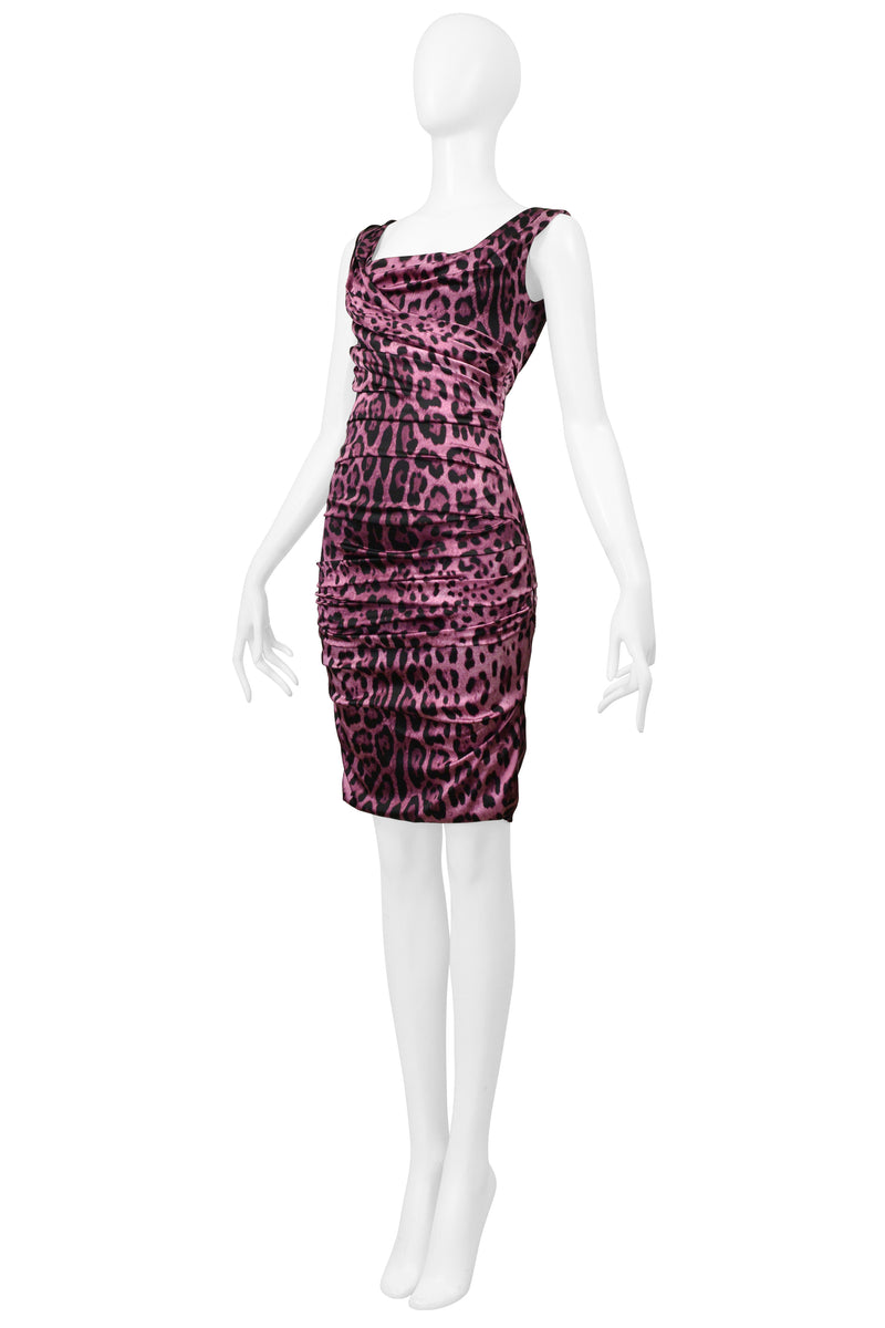 DOLCE & GABBANA PINK LEOPARD RUCHED DRESS