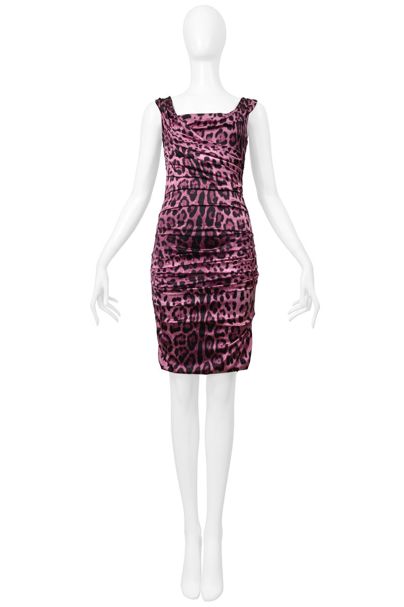 DOLCE & GABBANA PINK LEOPARD RUCHED DRESS