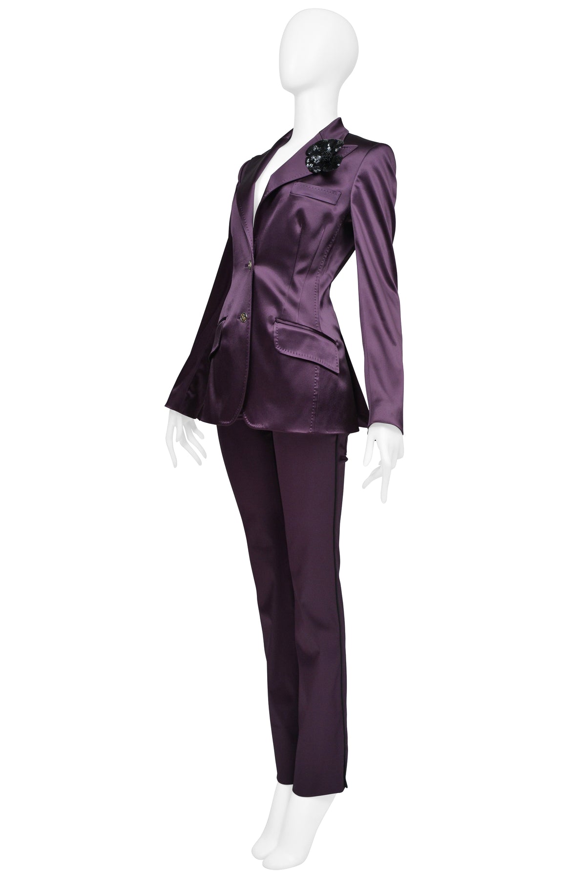 DOLCE & GABBANA PURPLE SATIN EVENING JACKET AND PANTS ENSEMBLE