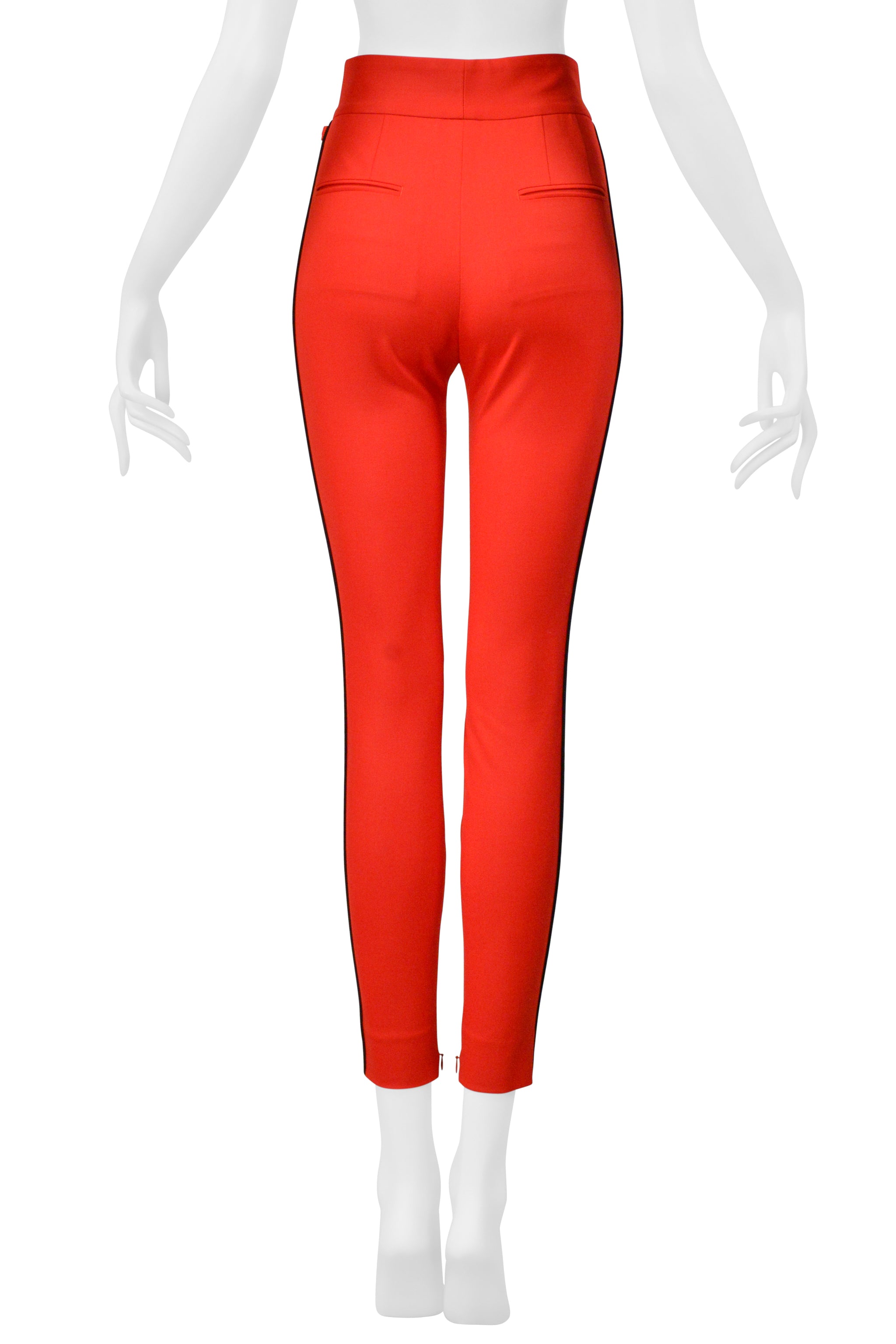 DOLCE & GABBANA RED SKINNY PANTS WITH BLACK PIPING AND LOGO